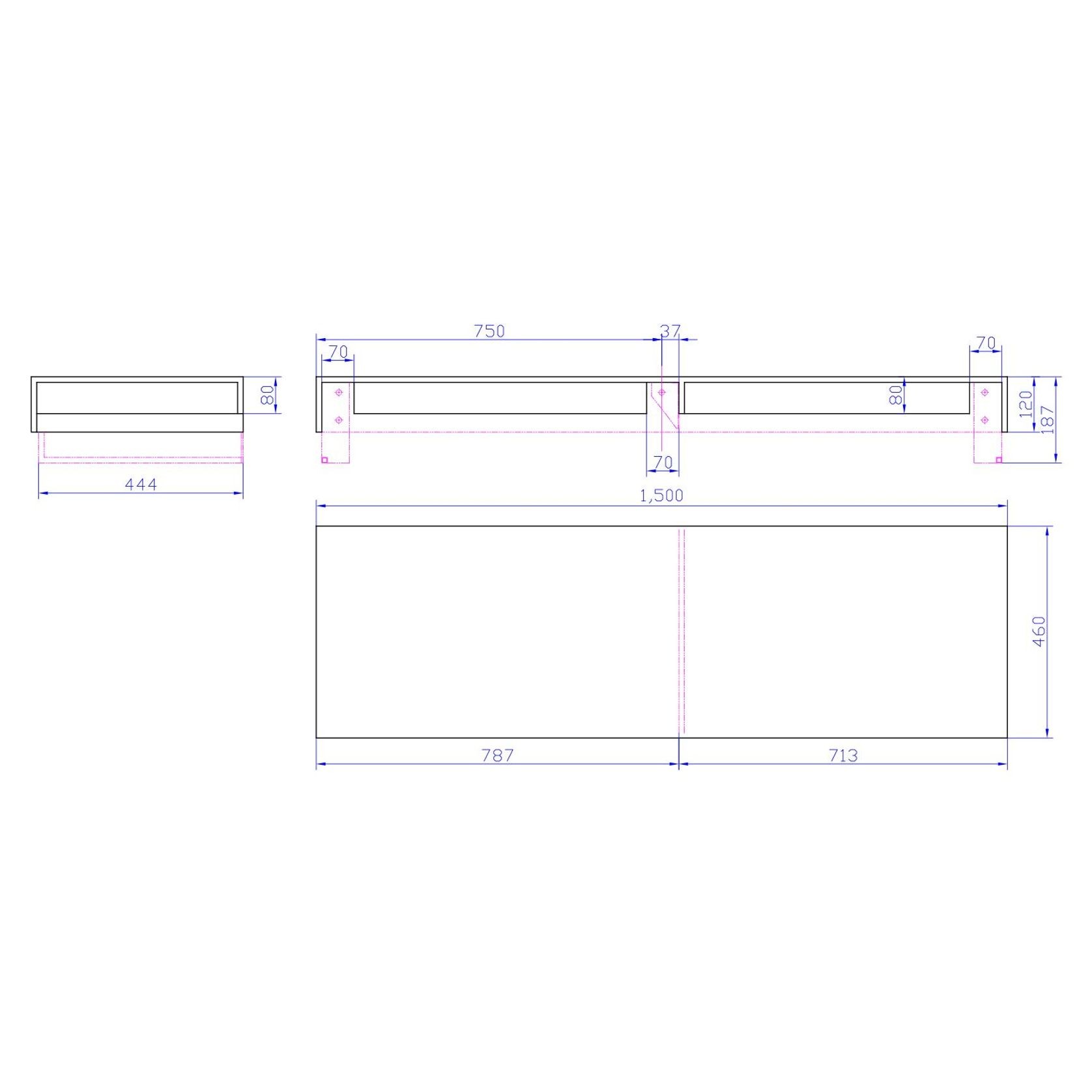 Wall Mount Slab 1500 x 460 x 120mm Matte White Stone gallery detail image