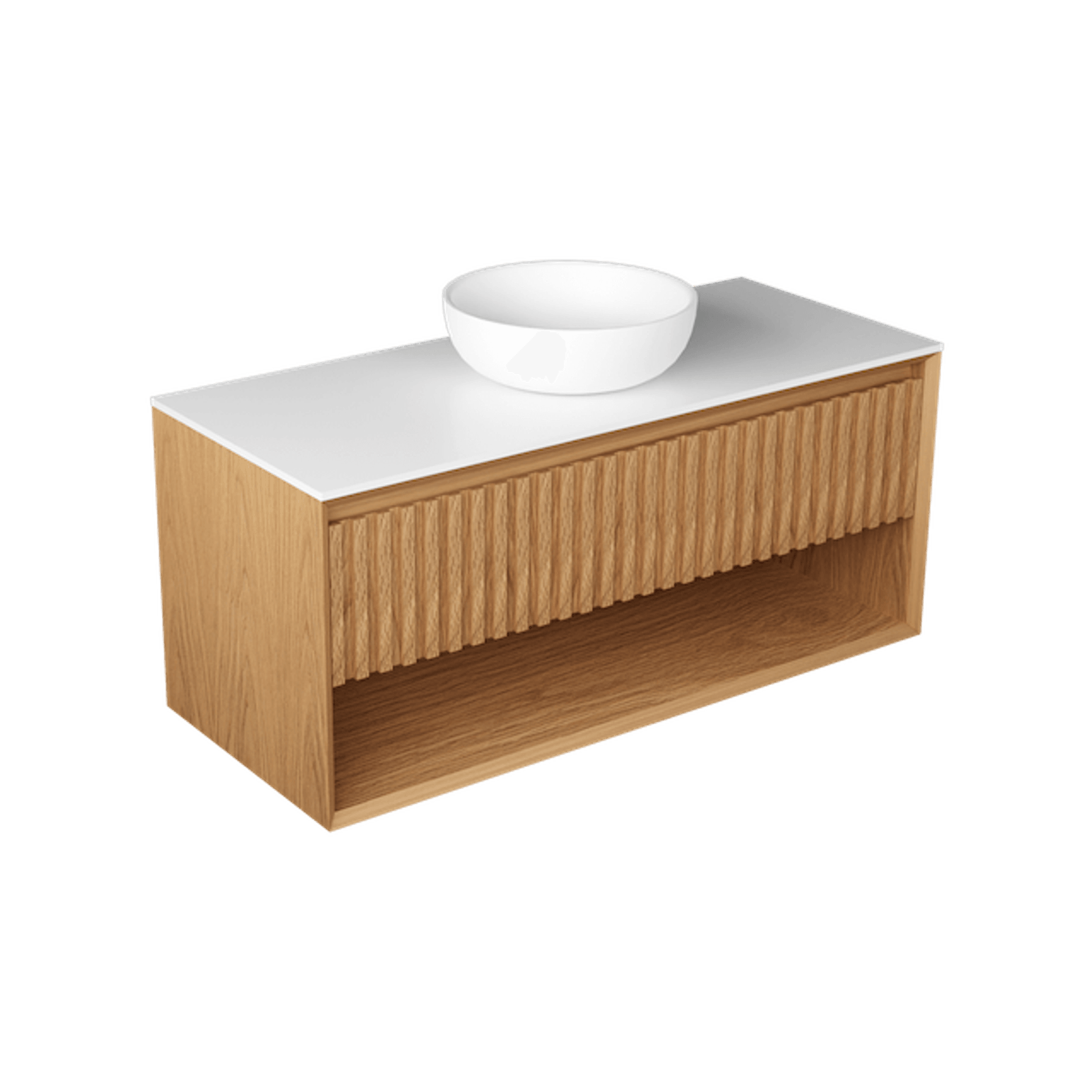Plato Largo 1200 Single Drawer Open Shelf Wall Hung Vanity Range gallery detail image