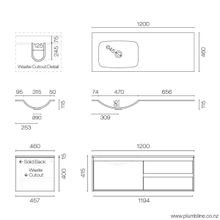 Prava Spio 1200 3 Drawer Left Vanity gallery detail image