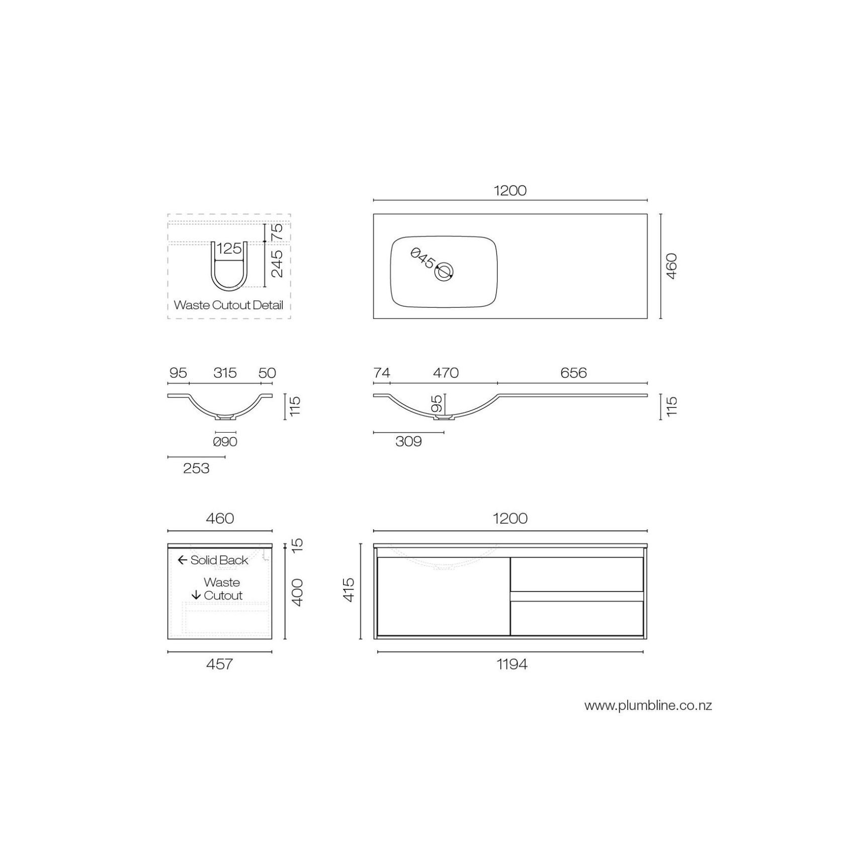 Prava Spio 1200 3 Drawer Left Vanity gallery detail image