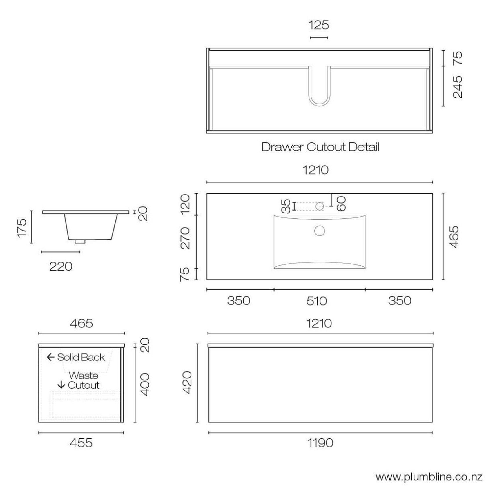 Reflex 1200 1 Drawer Wall Vanity gallery detail image