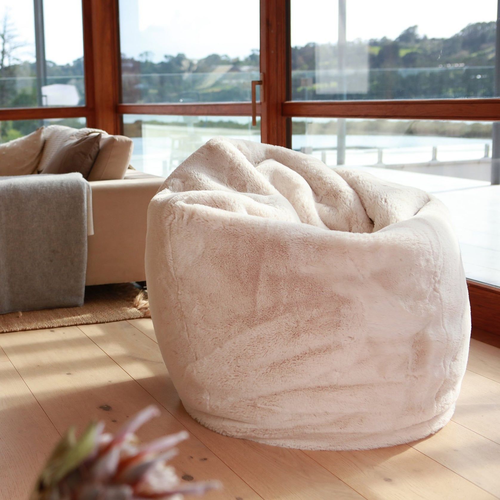 Vegan Fur Bean Bag - Cream gallery detail image