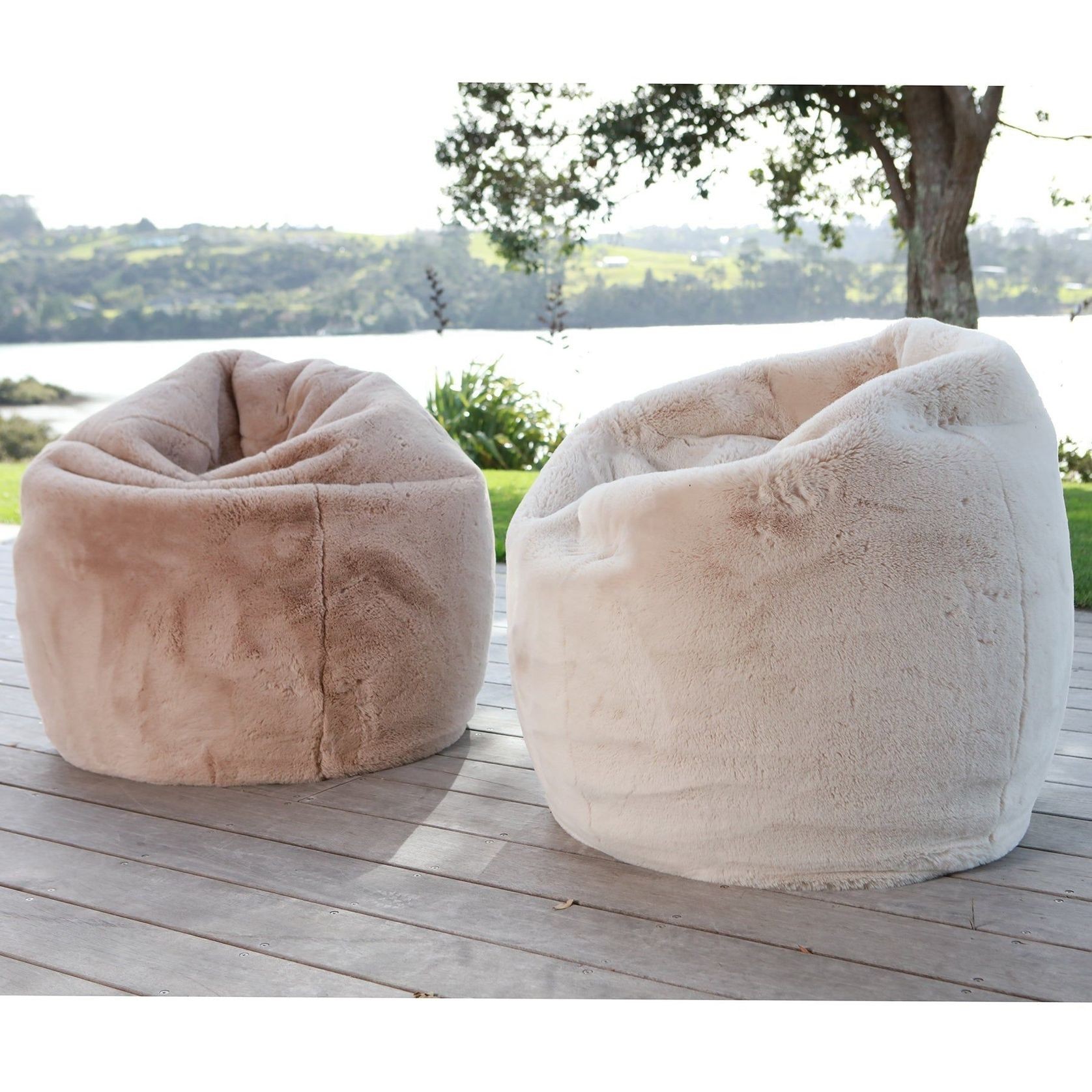 Vegan Fur Bean Bag - Cream gallery detail image