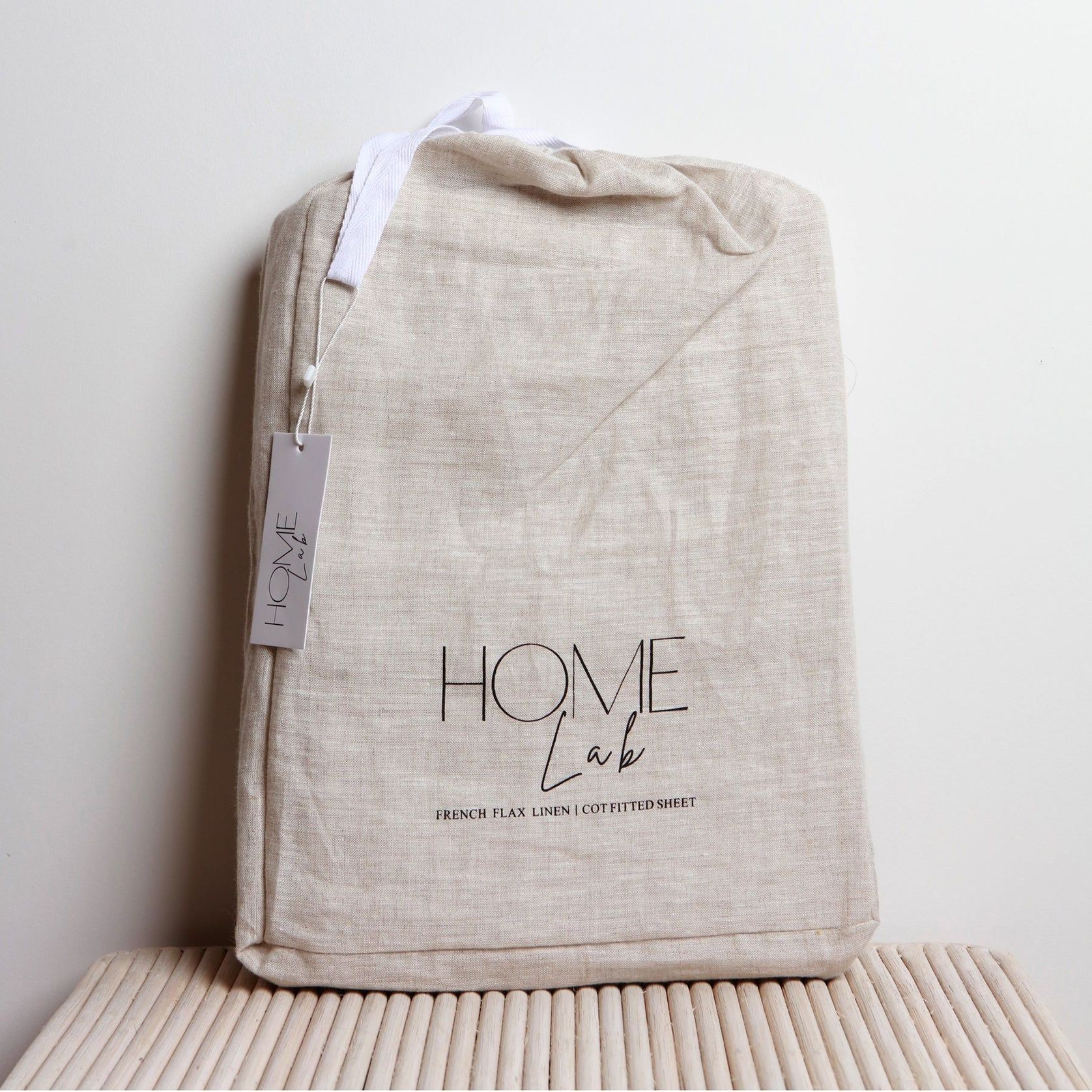 100% French Flax Linen fitted Cot Sheet- Natural Oat gallery detail image