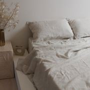 100% French Flax Linen Fitted sheet - Charcoal Pinstripe gallery detail image