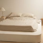 100% French Flax Linen Sheet Set Natural Gingham gallery detail image