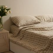 100% French Flax Linen Sheet Set Natural Gingham gallery detail image