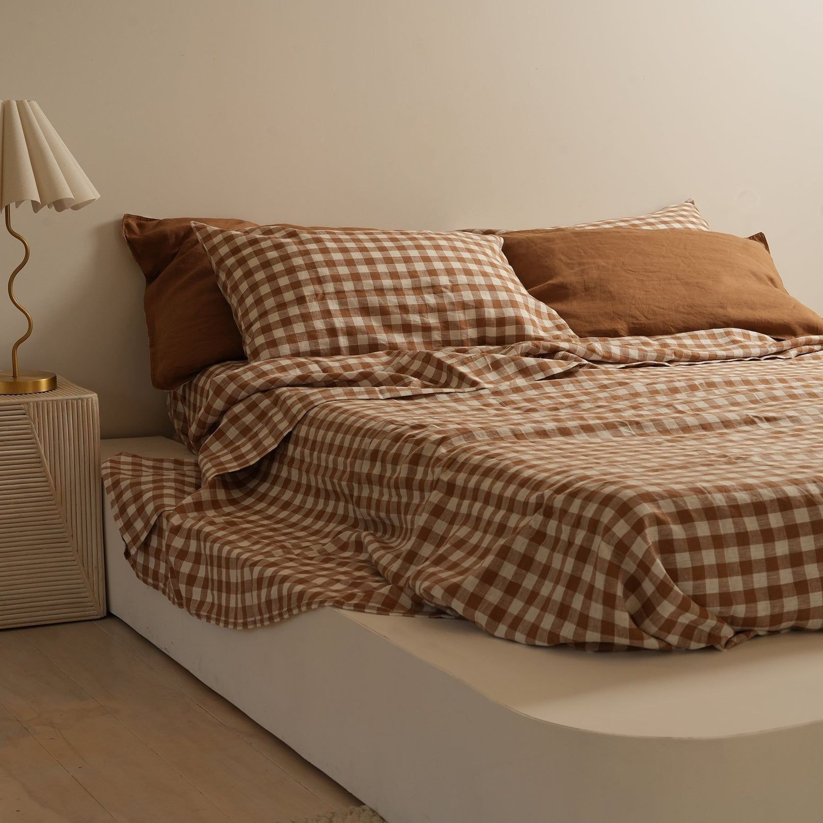 100% French Flax Linen Sheet Set - Ginger Gingham gallery detail image