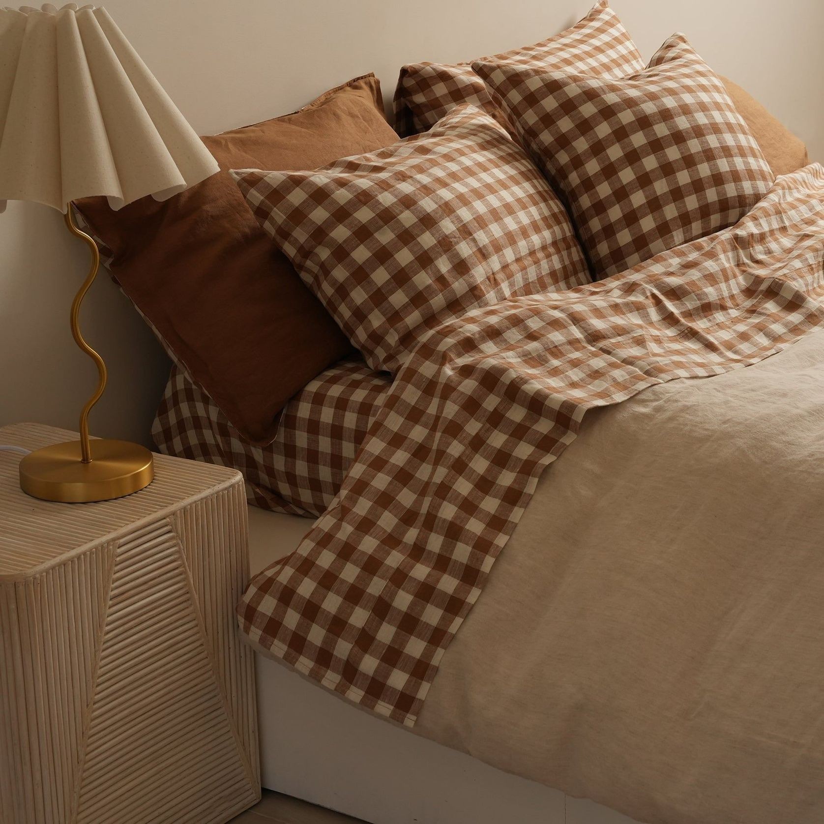 100% French Flax Linen Sheet Set - Ginger Gingham gallery detail image