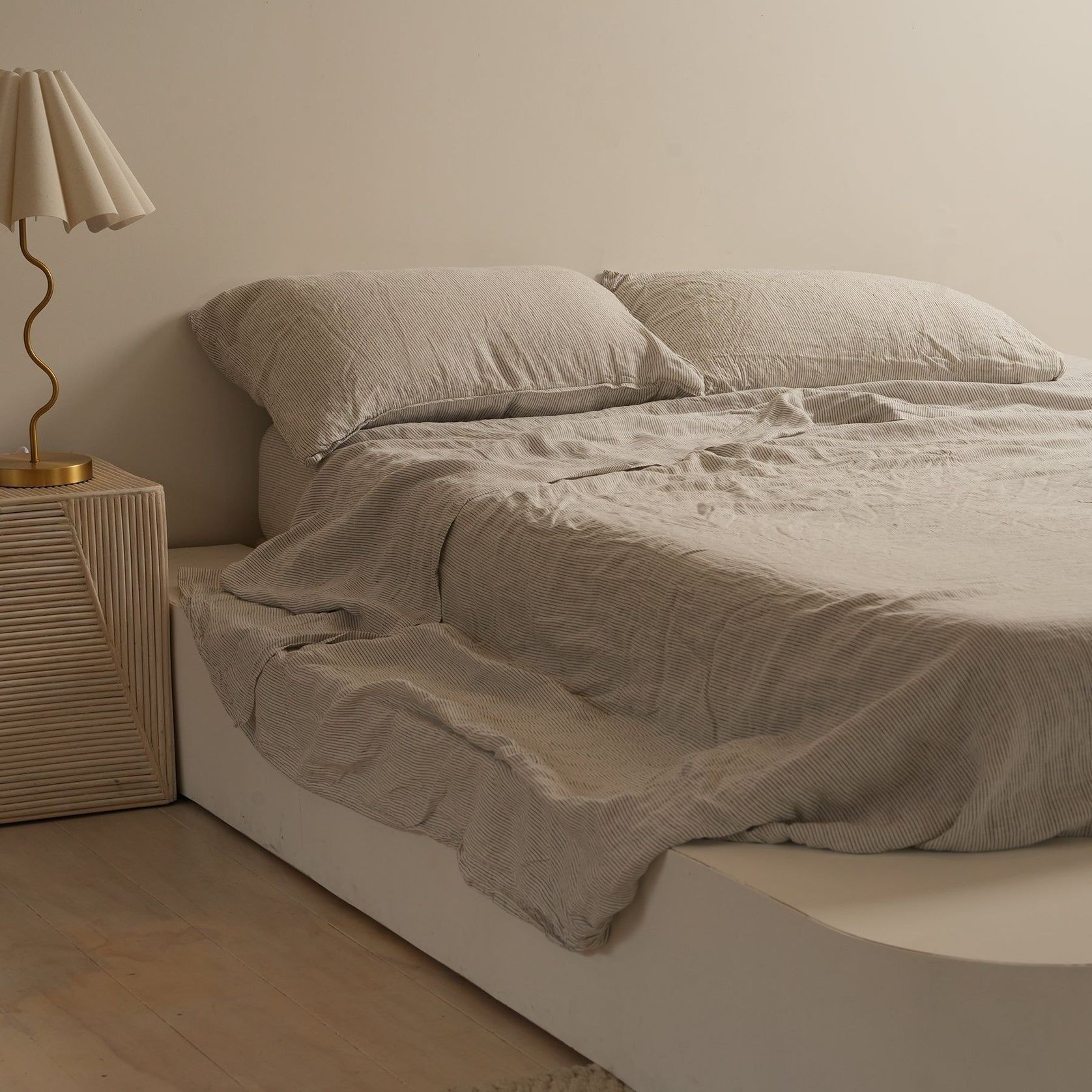 100% French Flax Linen Sheet Set - Charcoal Pinstripe gallery detail image