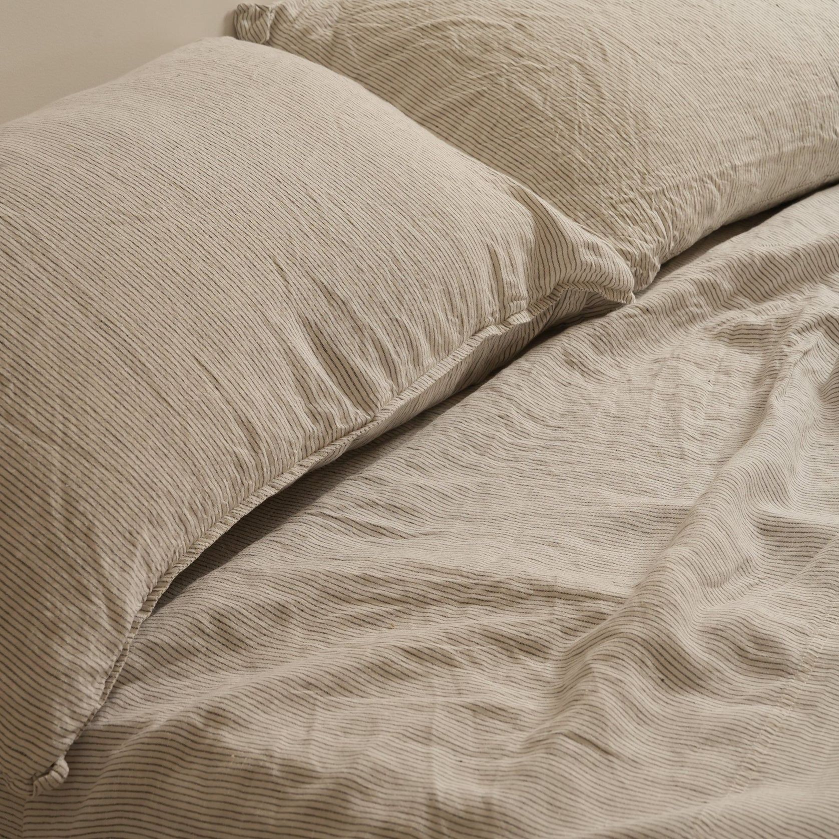 100% French Flax Linen Sheet Set - Charcoal Pinstripe gallery detail image