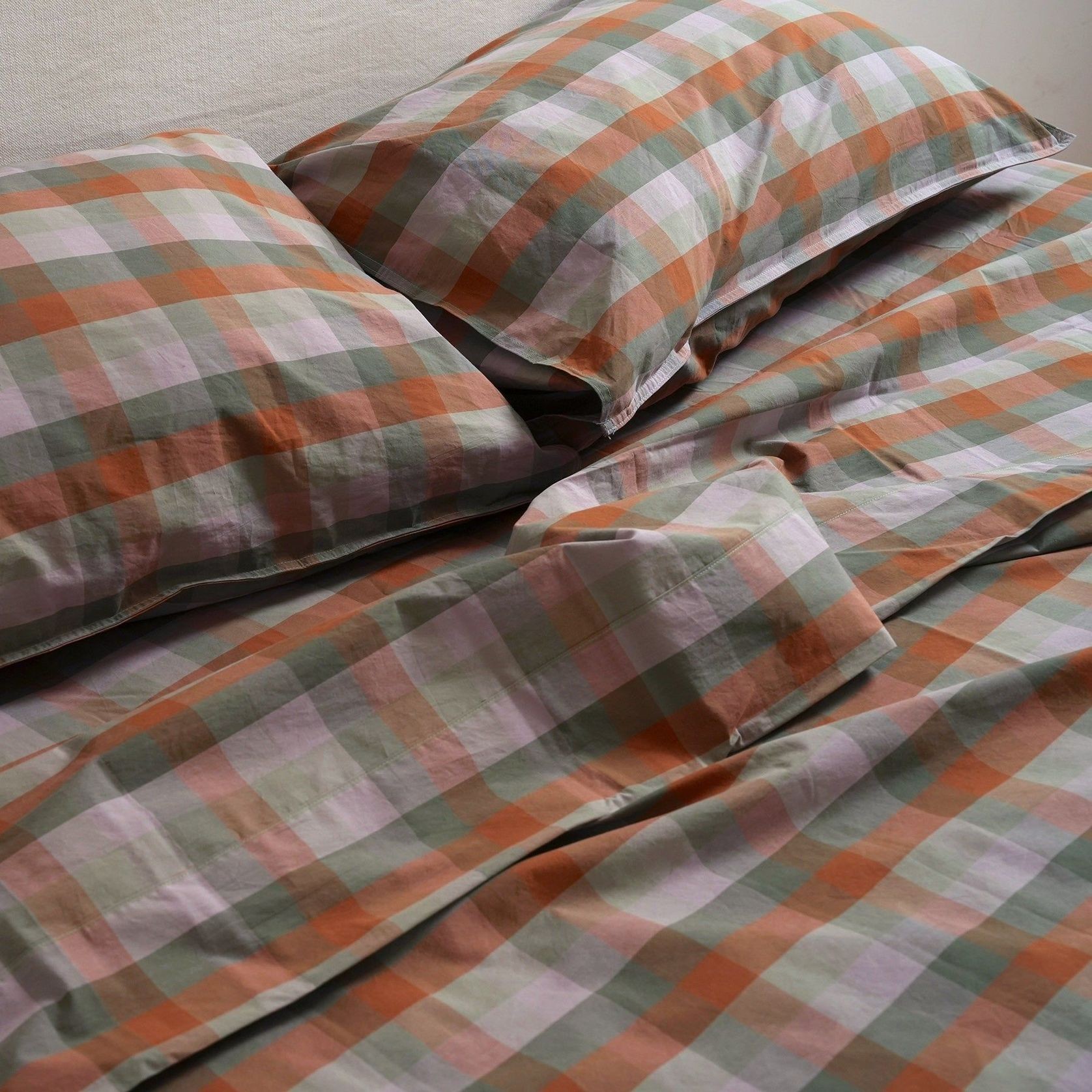 100% Stonewashed Cotton Sheet Set  | Sunset Check gallery detail image