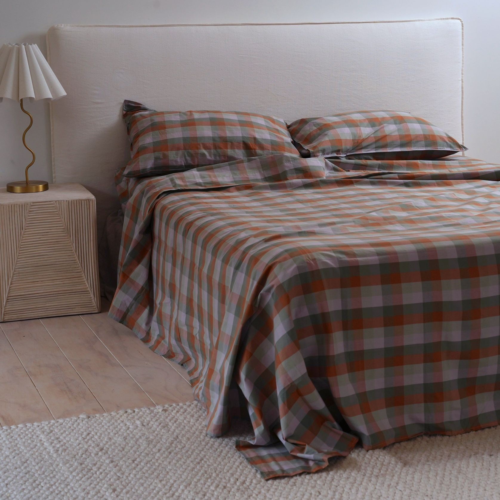 100% Stonewashed Cotton Sheet Set  | Sunset Check gallery detail image
