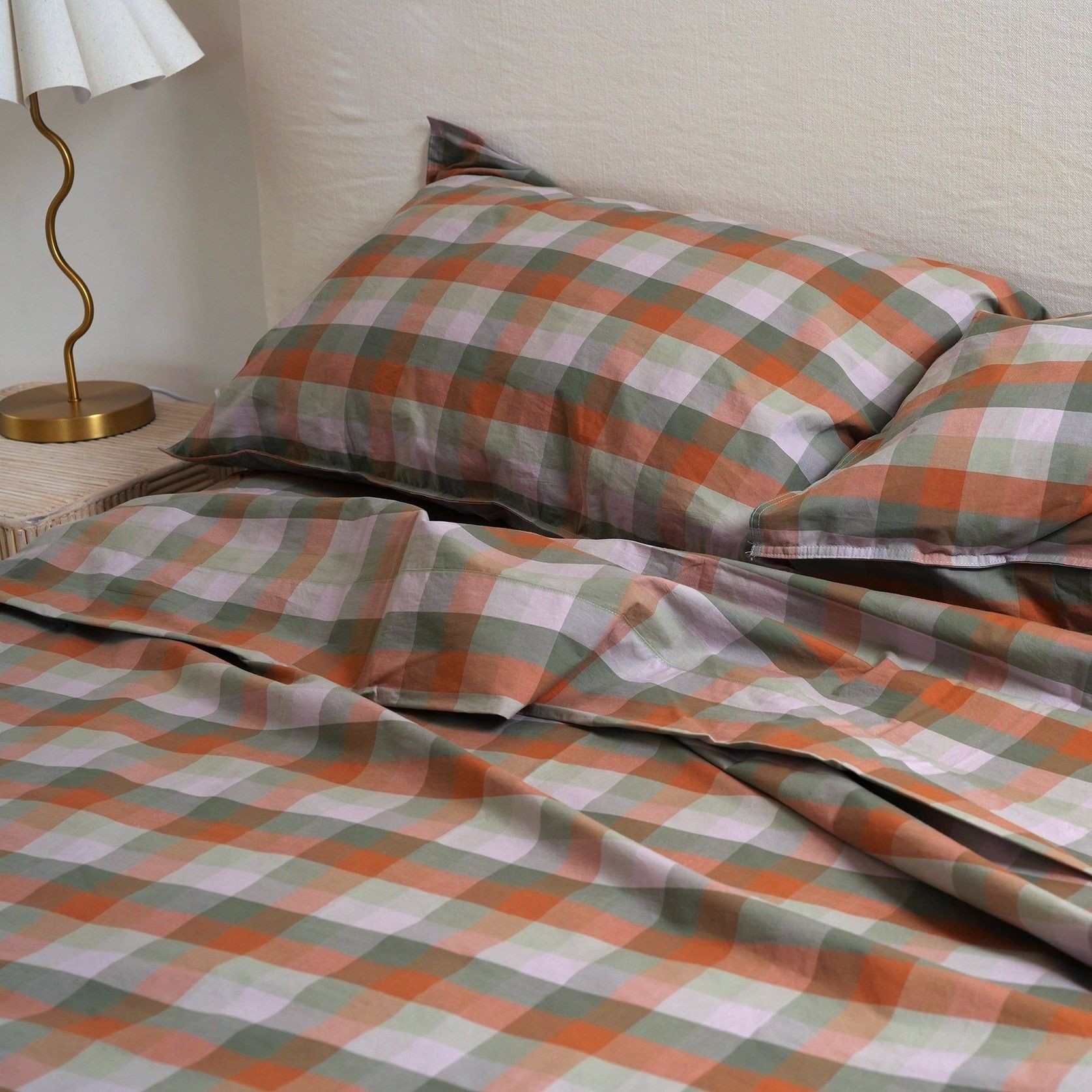 100% Stonewashed Cotton Sheet Set  | Sunset Check gallery detail image