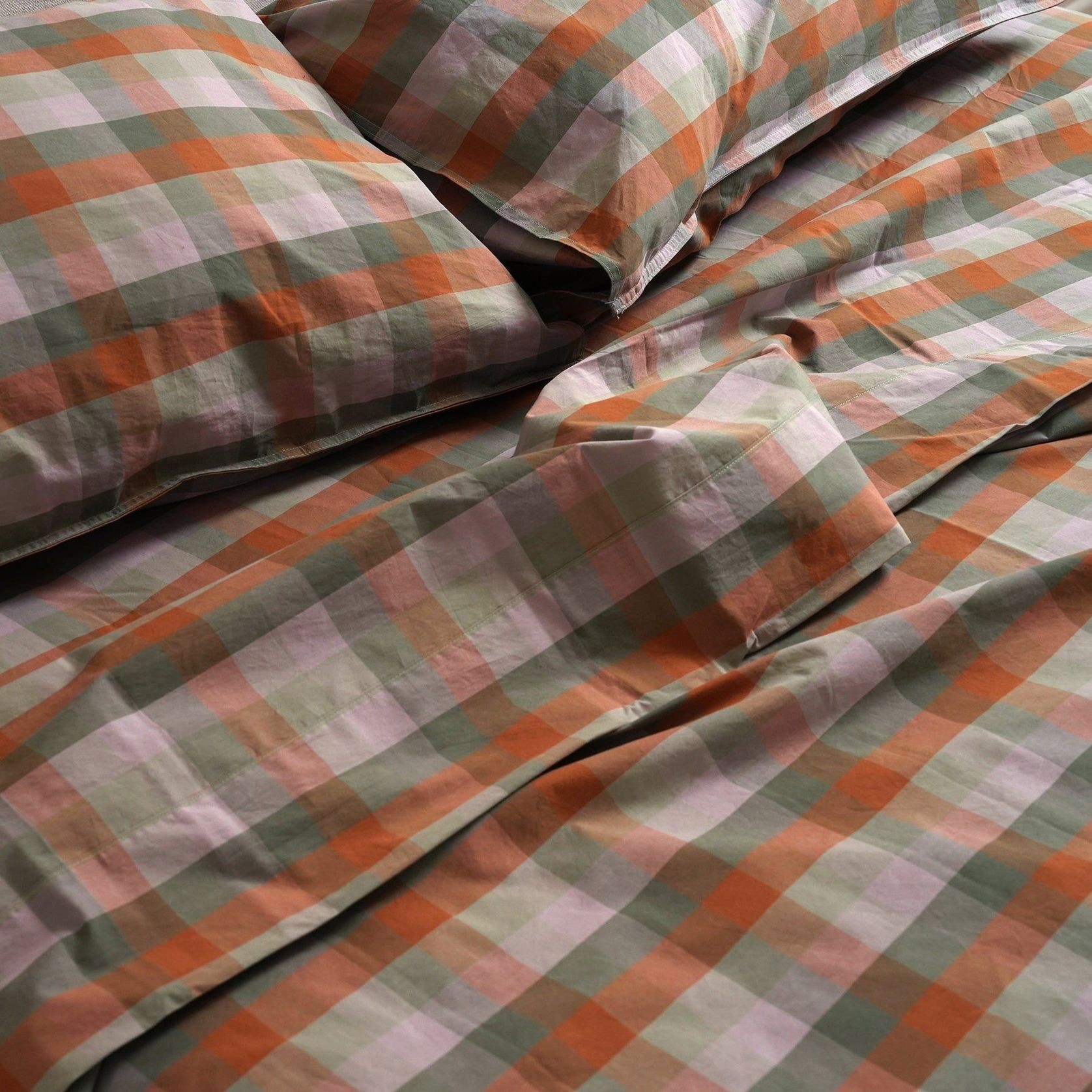 100% Stonewashed Cotton Sheet Set  | Sunset Check gallery detail image