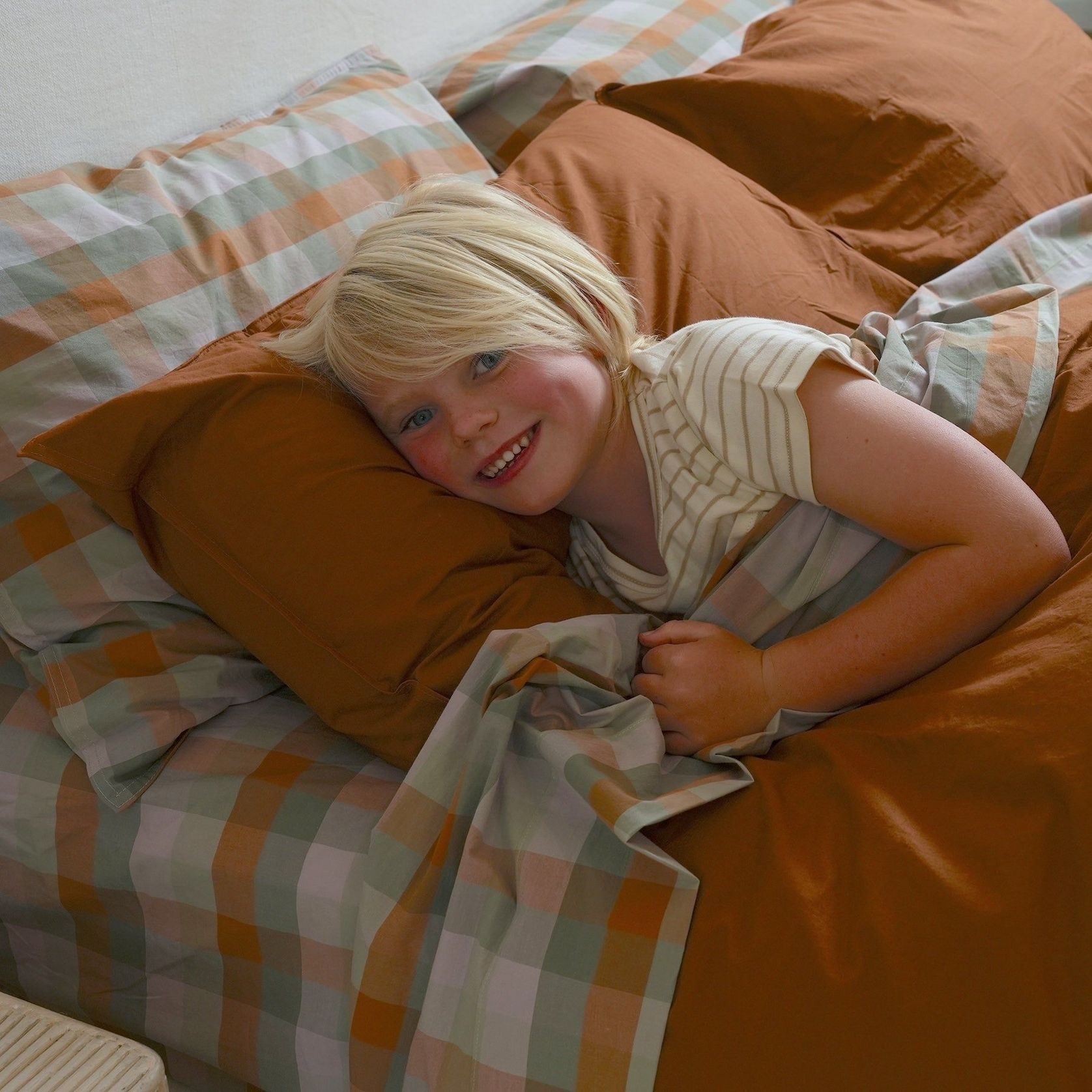 100% Stonewashed Cotton Sheet Set  | Sunset Check gallery detail image