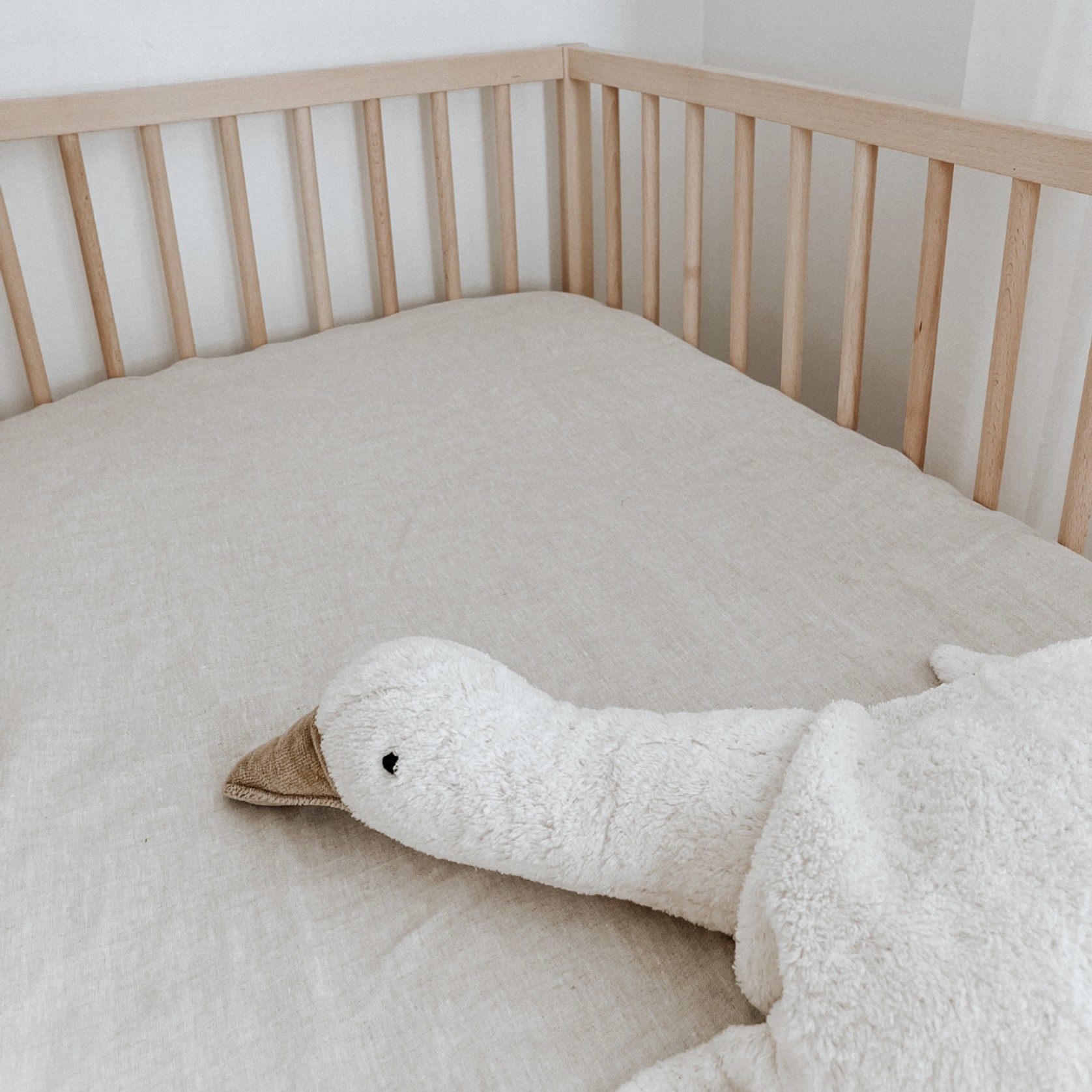 100% French Flax Linen fitted Cot Sheet- Natural Oat gallery detail image