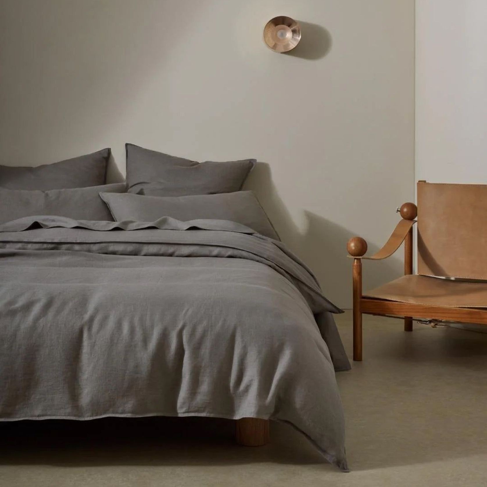 Ravello Linen Fitted Sheet - Charcoal | Weave Home Bed Linen gallery detail image