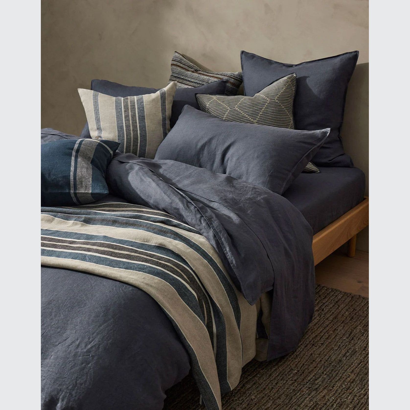 Ravello Linen Fitted Sheet - Denim | Weave Home Bed Linen gallery detail image