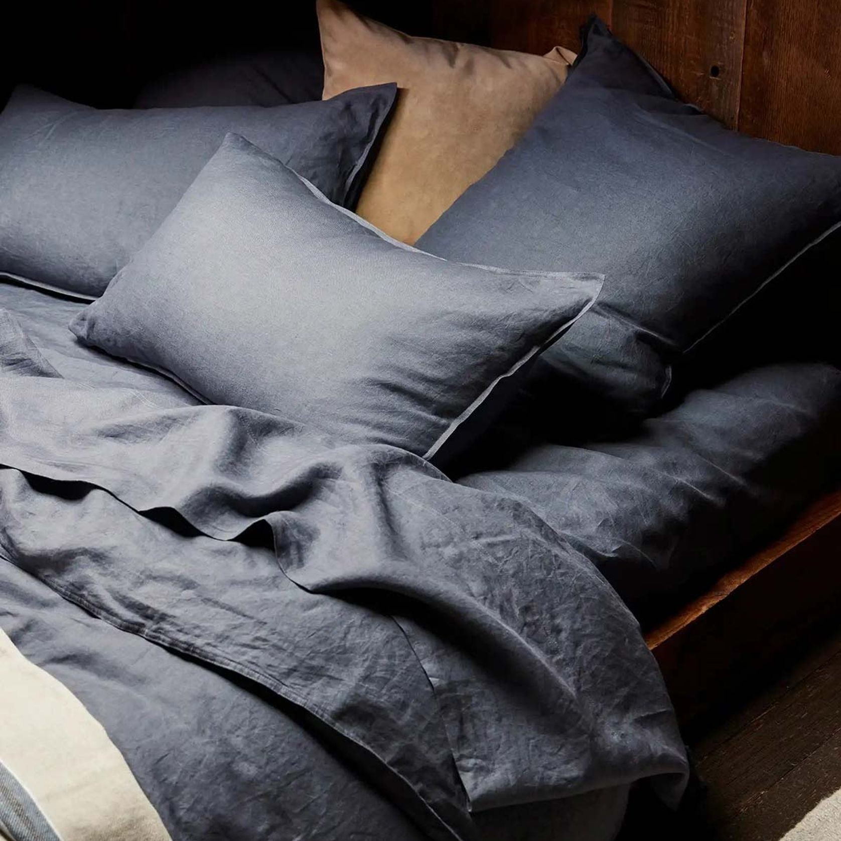 Ravello Linen Flat Sheet - Denim | Weave Home Bed Linen gallery detail image