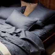 Ravello Linen Fitted Sheet - Denim | Weave Home Bed Linen gallery detail image