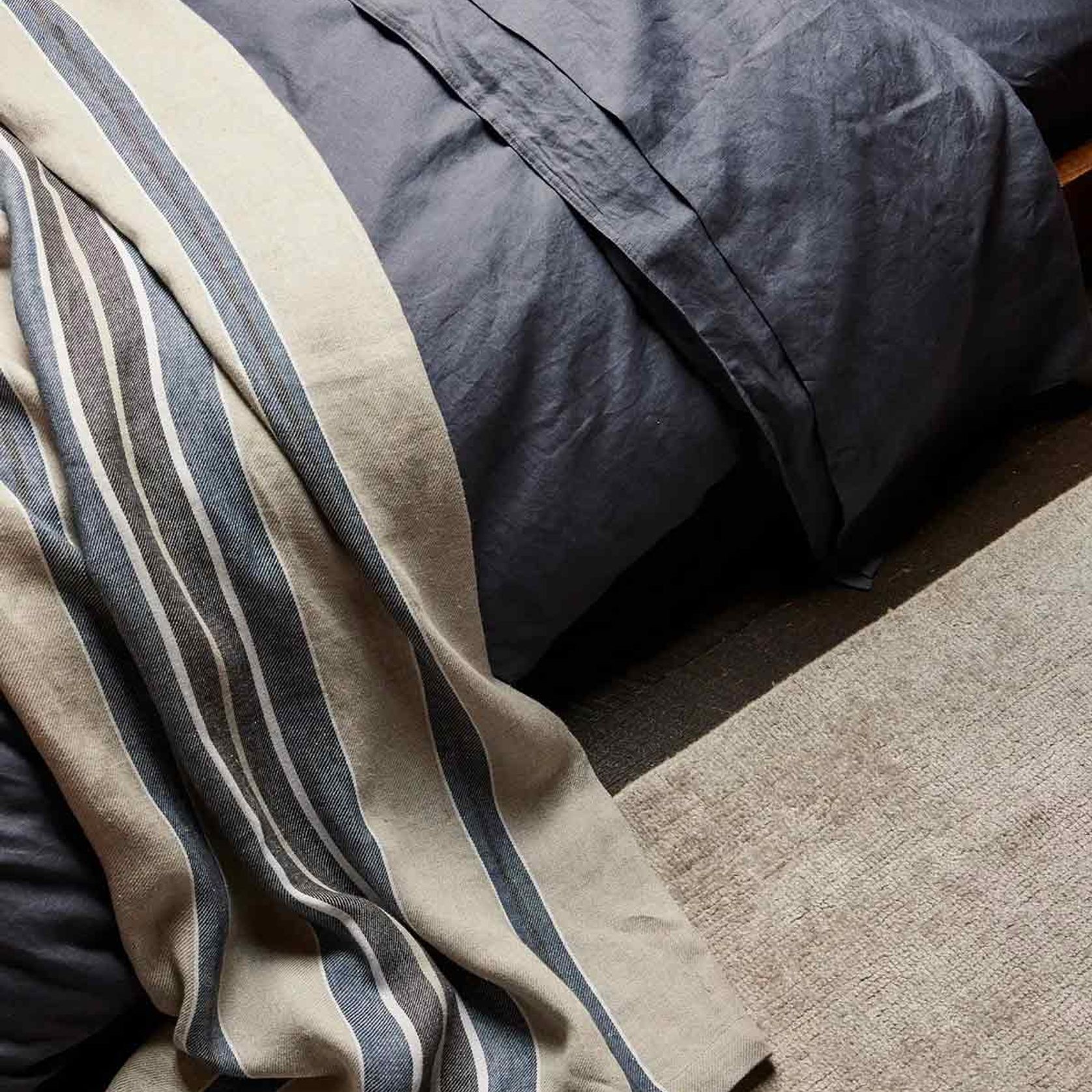 Ravello Linen Fitted Sheet - Denim | Weave Home Bed Linen gallery detail image