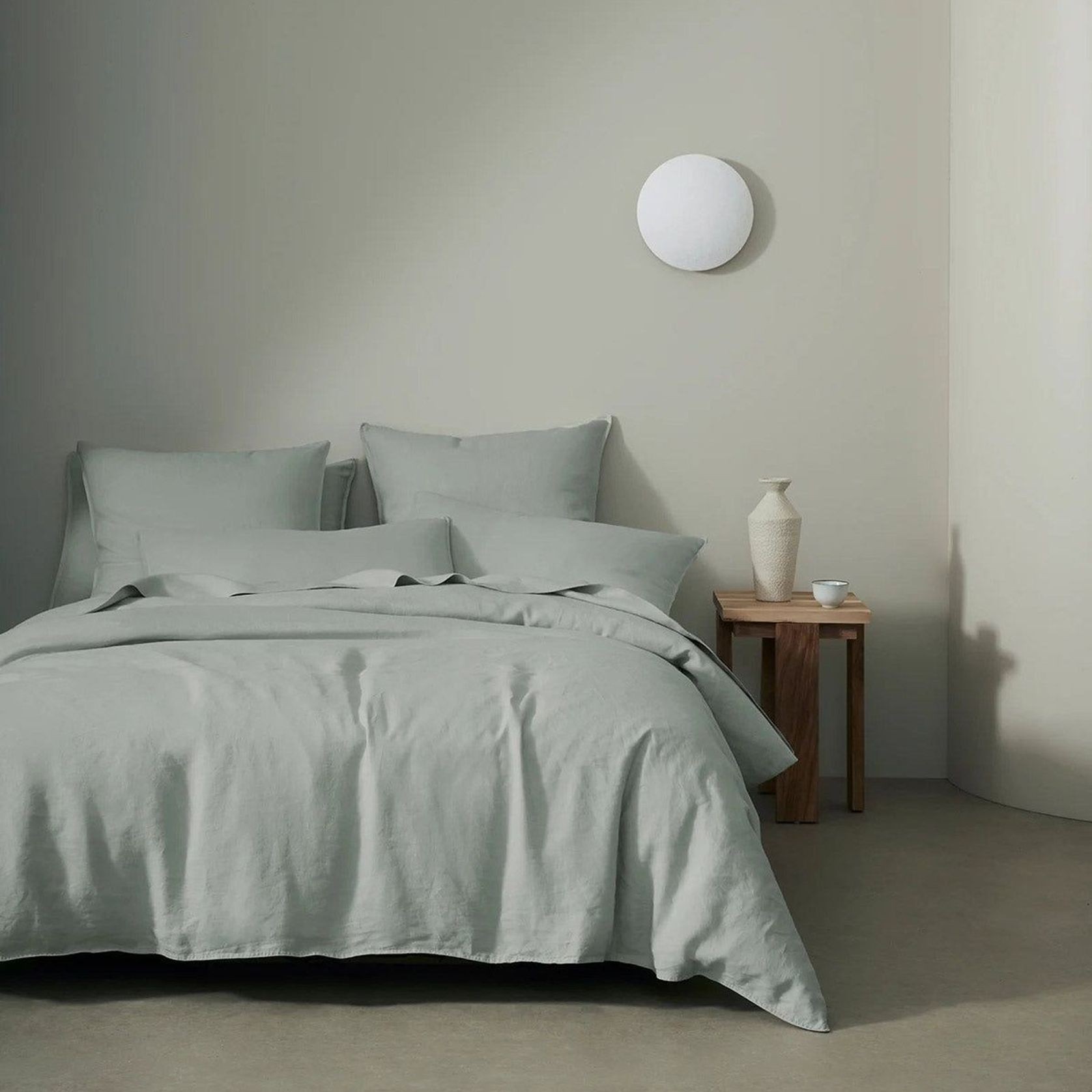 Ravello Linen Fitted Sheet - Sage | Weave Home Bed Linen gallery detail image