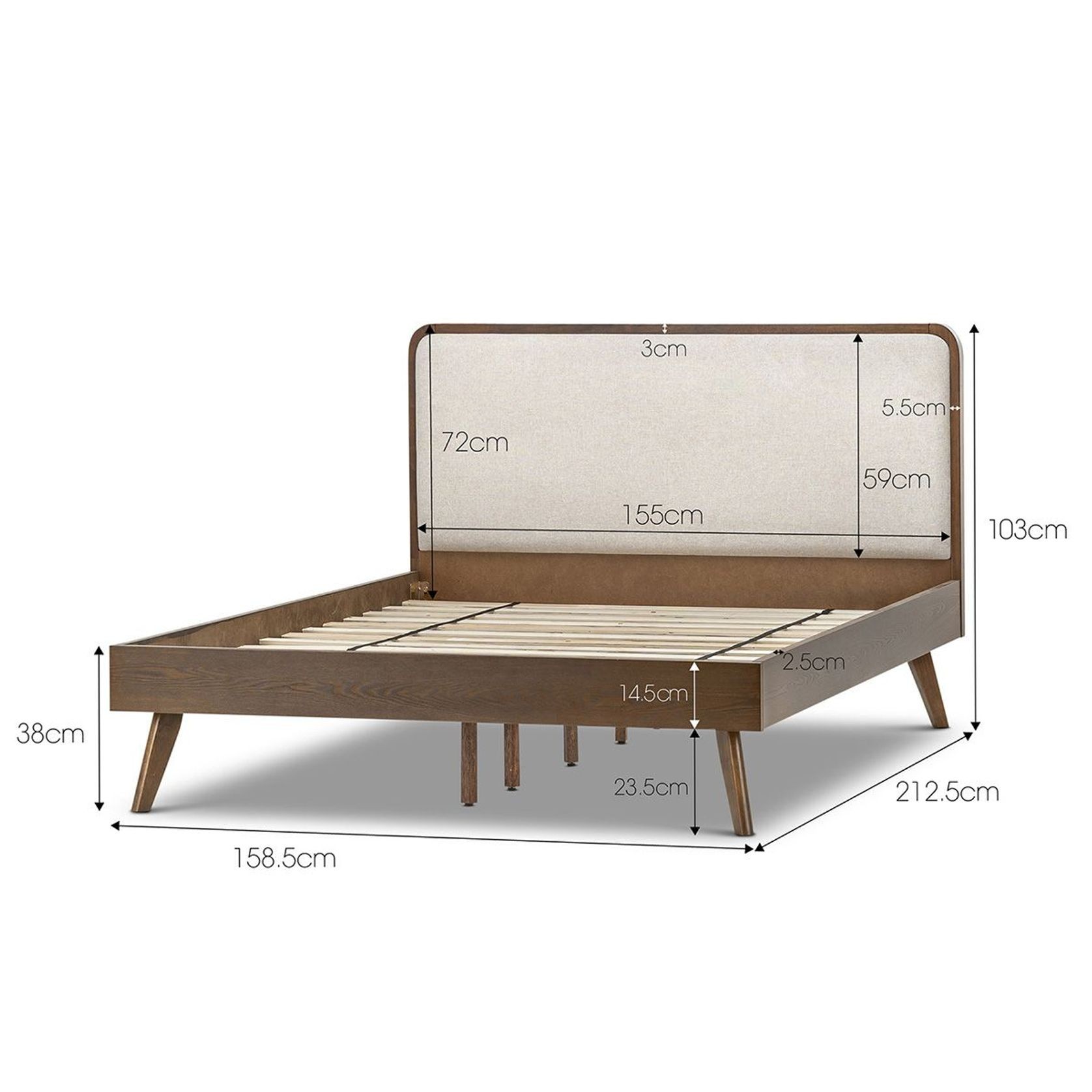 Stella Queen Bed Frame | Light Beige & Walnut gallery detail image