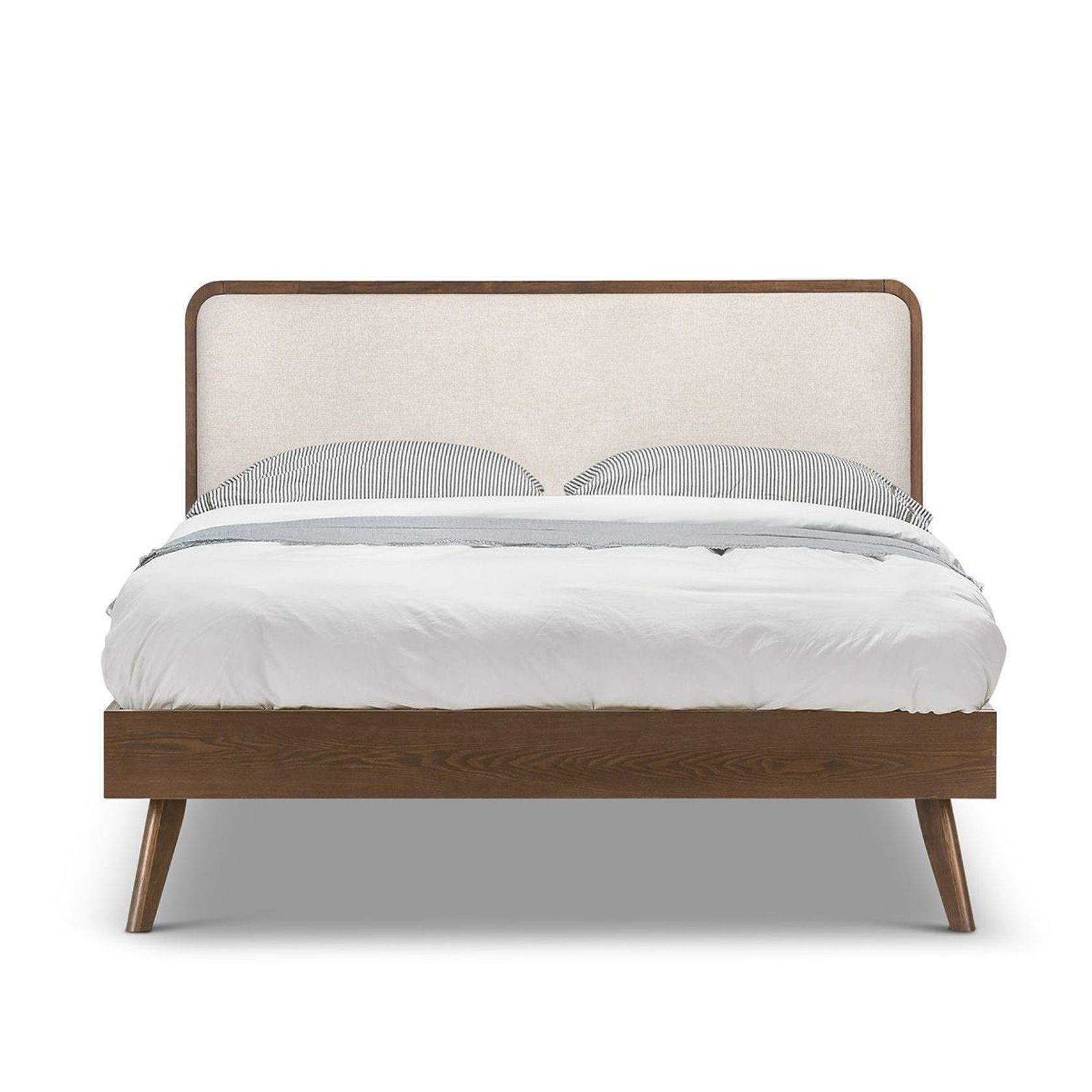 Stella Queen Bed Frame | Light Beige & Walnut gallery detail image