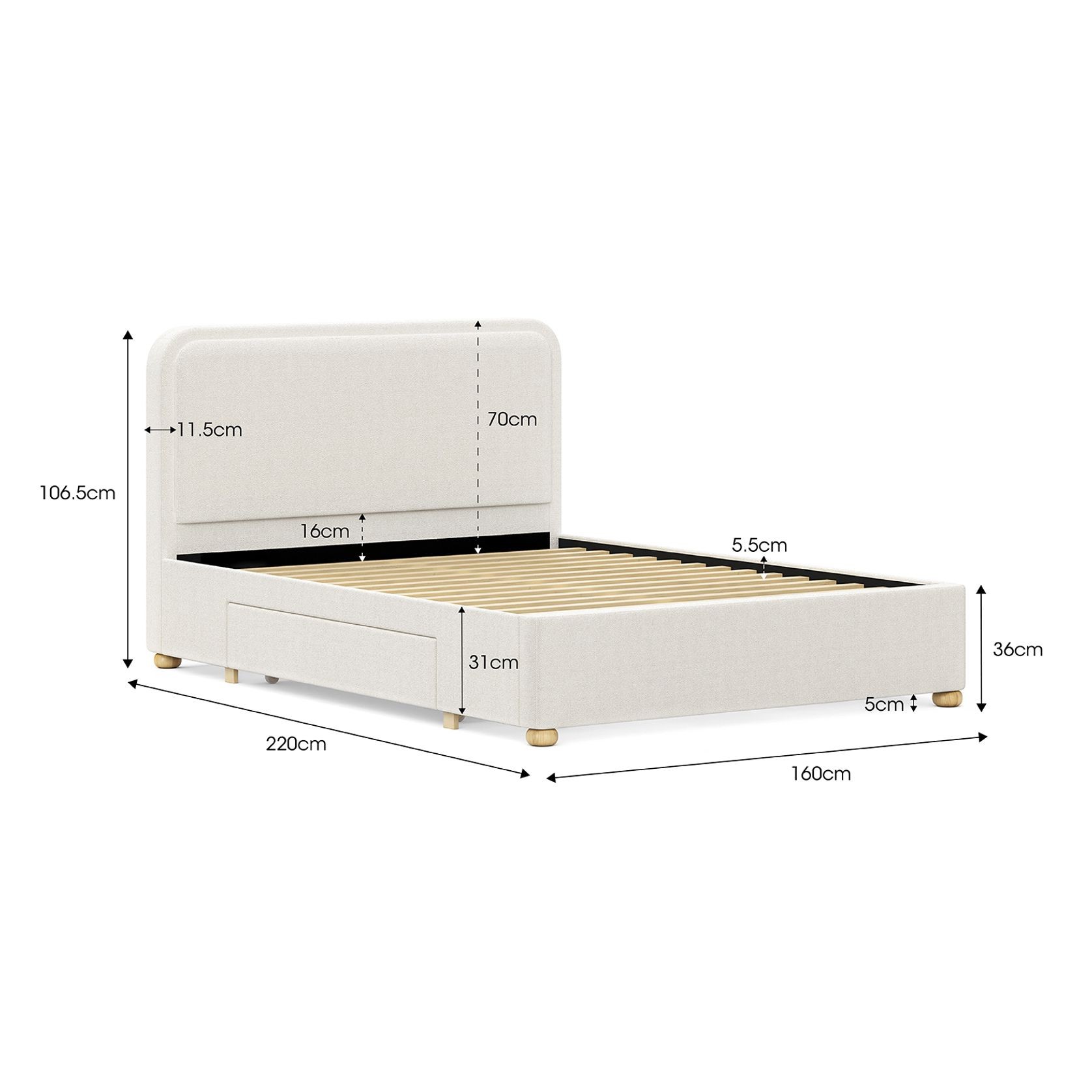 Lanore Queen 2 Drawer Storage Bed Frame | Canvas Ivory gallery detail image