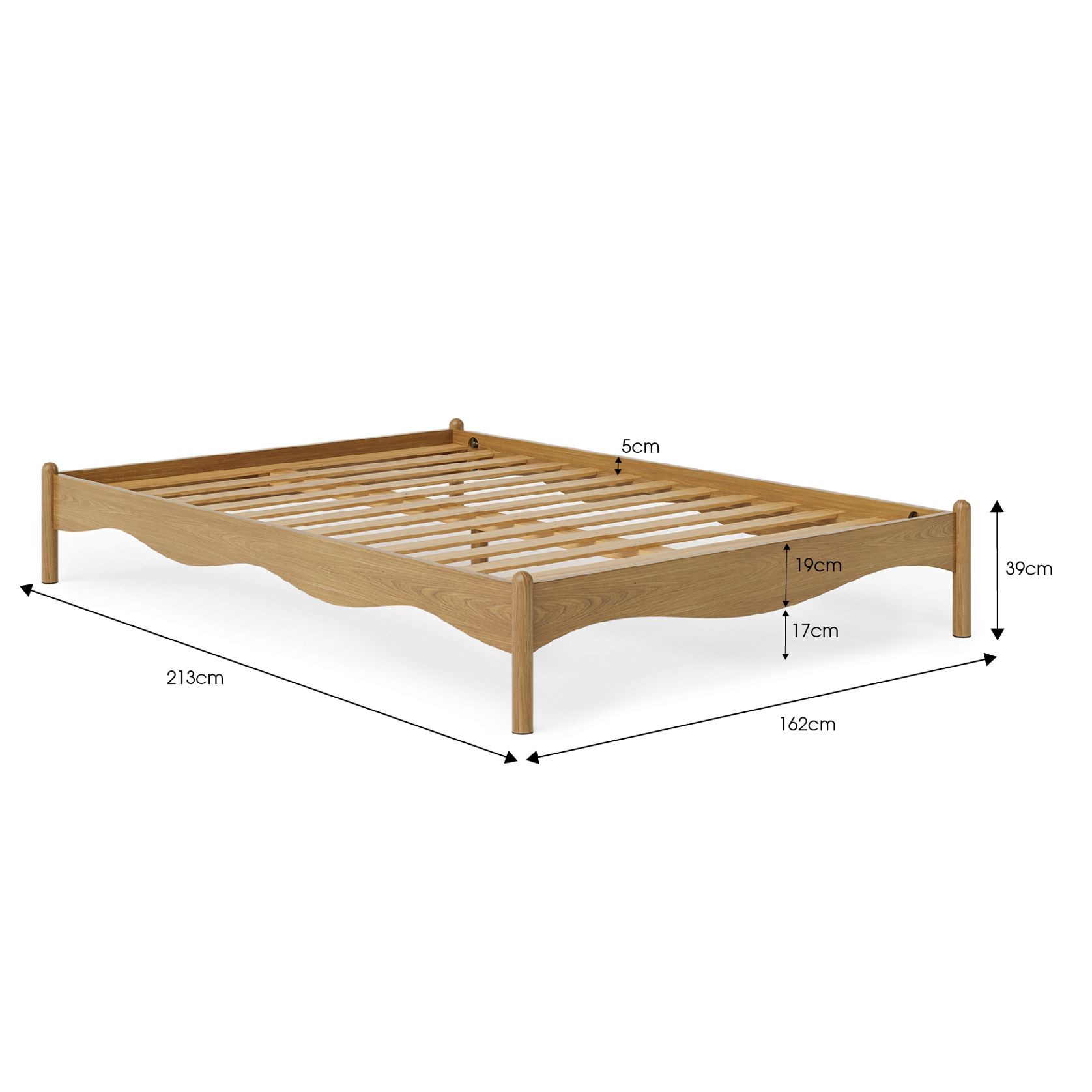 Pippa Scalloped Queen Bed Base | Medium Oak gallery detail image