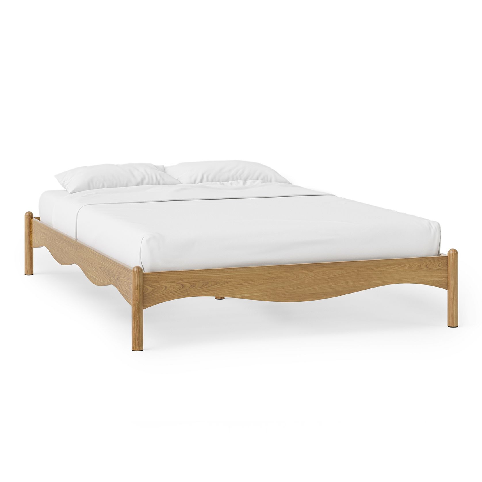 Pippa Scalloped Queen Bed Base | Medium Oak gallery detail image