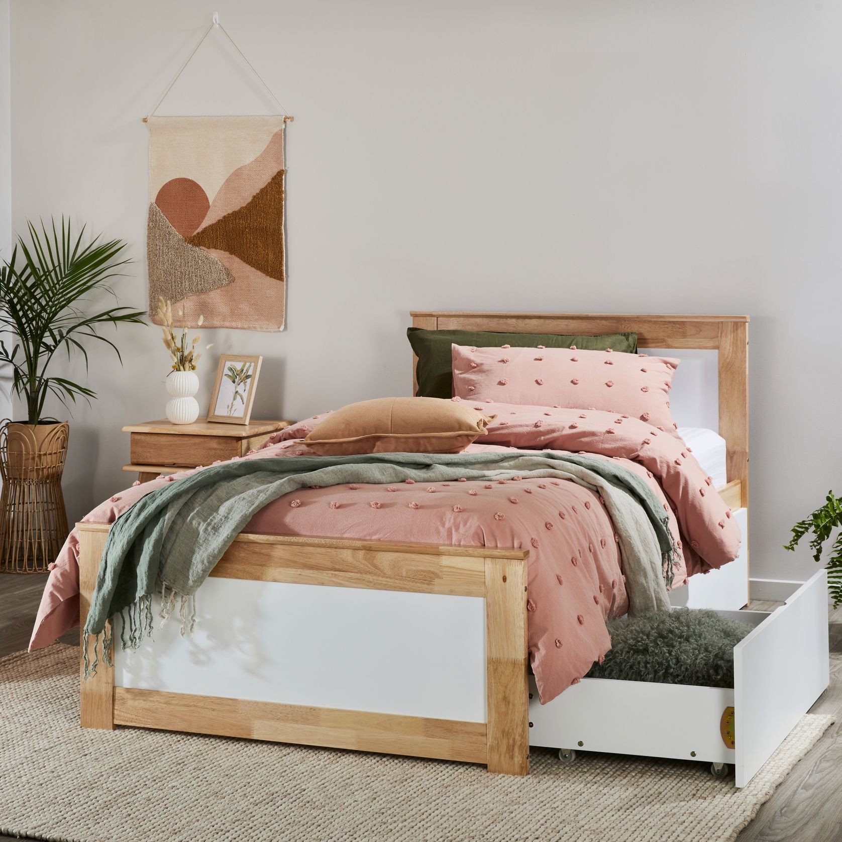 Coco King Single Bed with Storage | Natural Hardwood gallery detail image