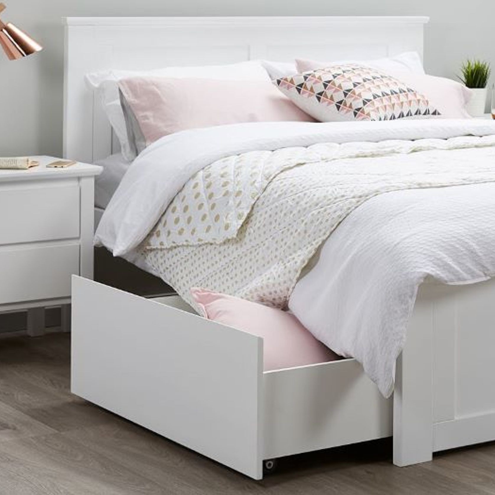 Coco White Double Bed with Storage | Hardwood Frame gallery detail image