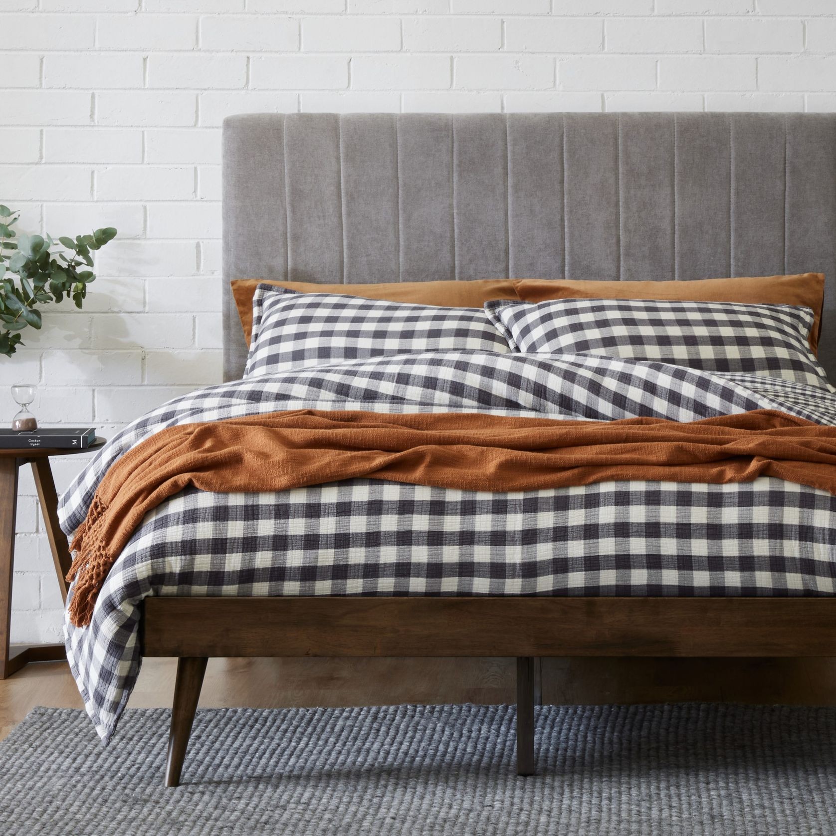 Franki 2PCE Queen Headboard and Bed Base Bundle Walnut gallery detail image