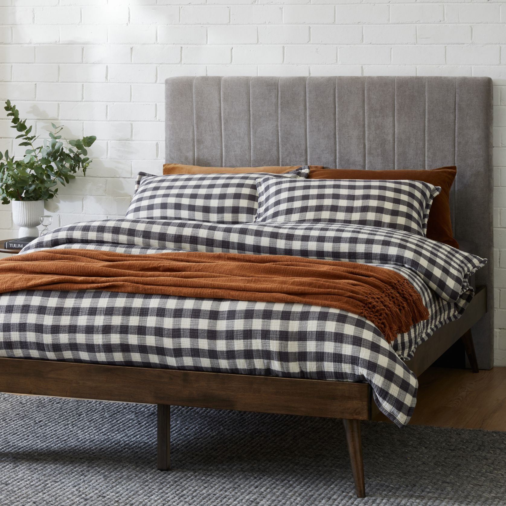 Franki 2PCE Queen Headboard and Bed Base Bundle Walnut gallery detail image