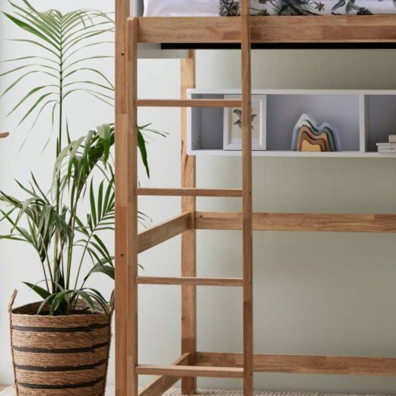 Buddy King Single Loft Bed with Desk and Shelves | Natural Hardwood Frame gallery detail image