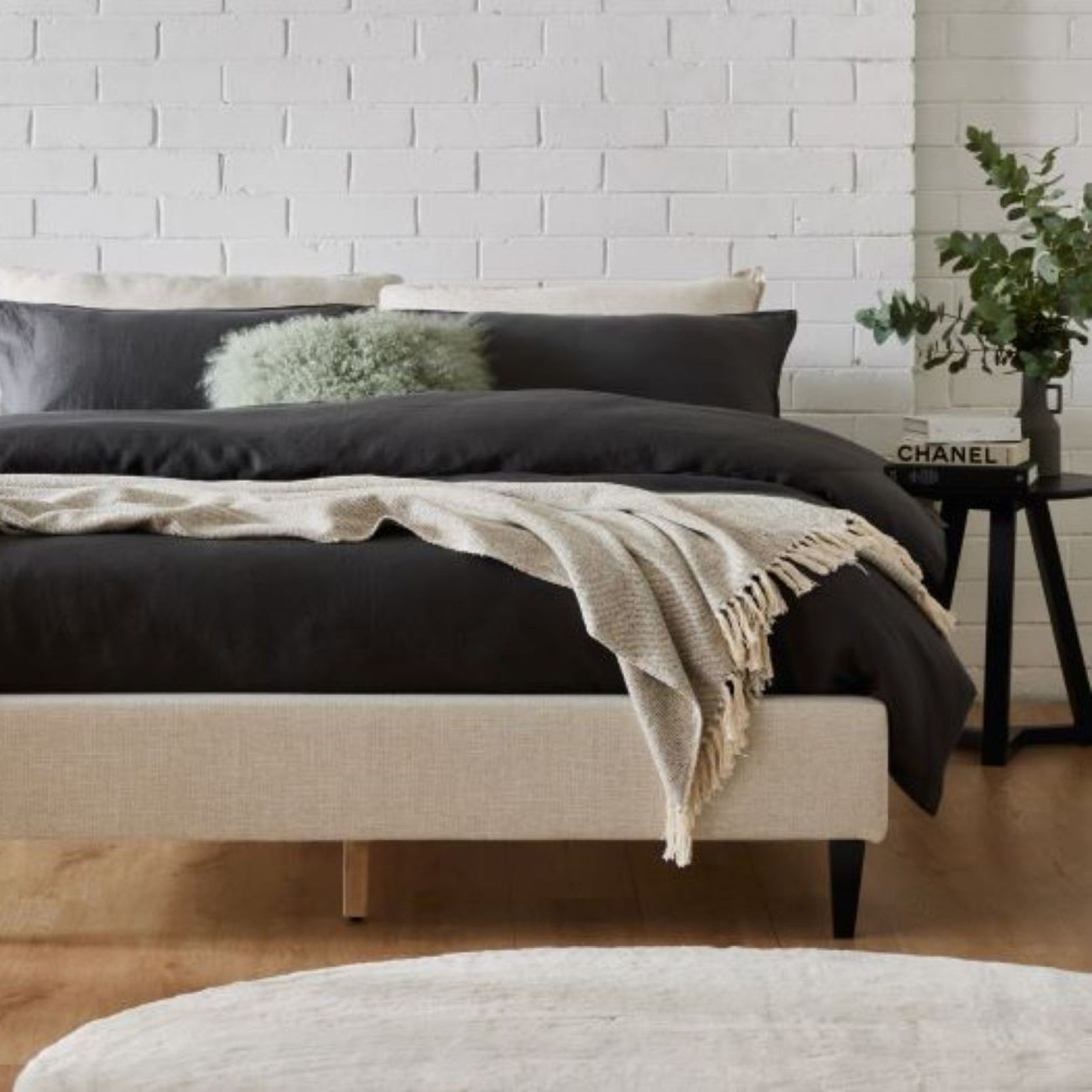 Cannes Queen Upholstered Bed Base | Beige gallery detail image