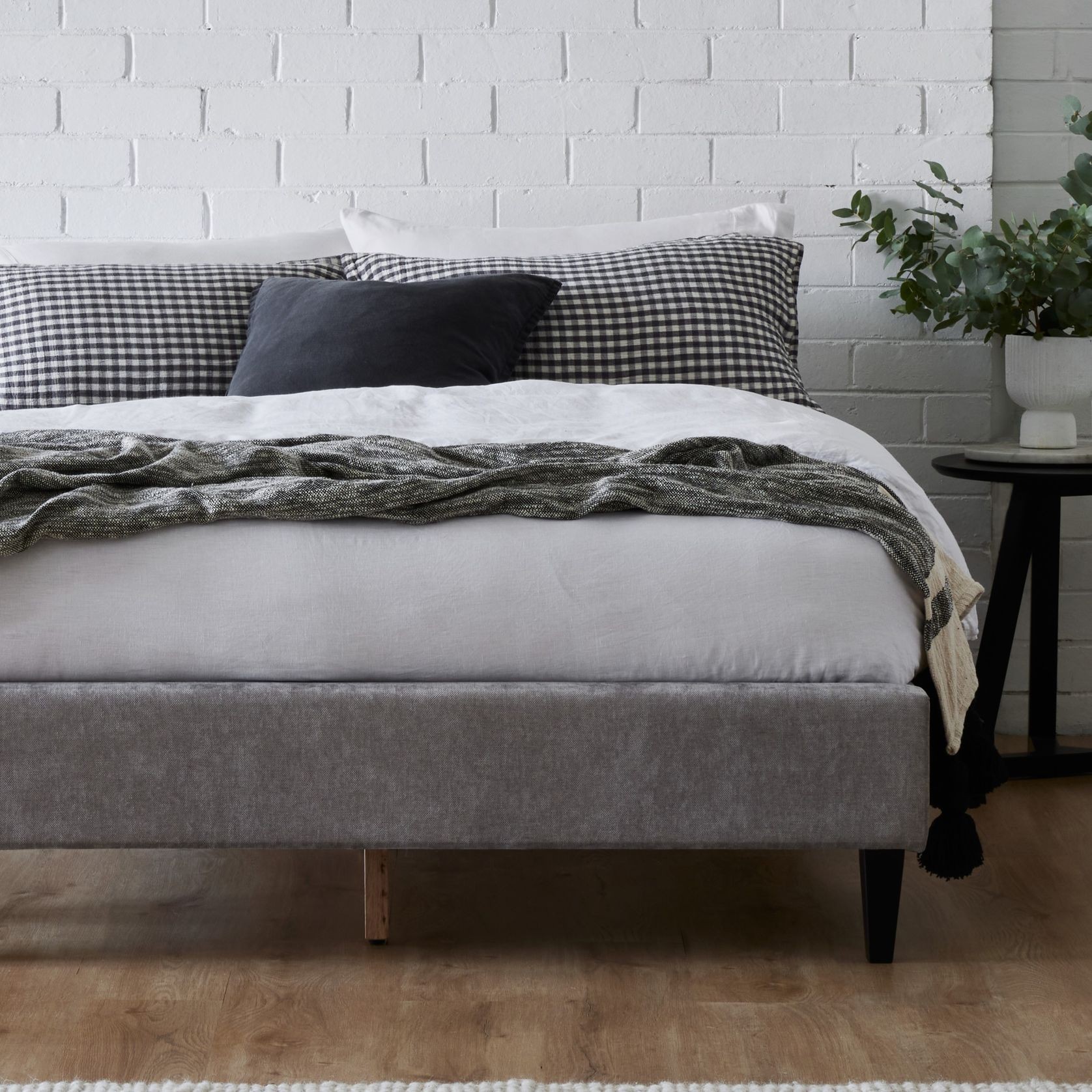 Cannes Queen Upholstered Bed Base | Grey gallery detail image