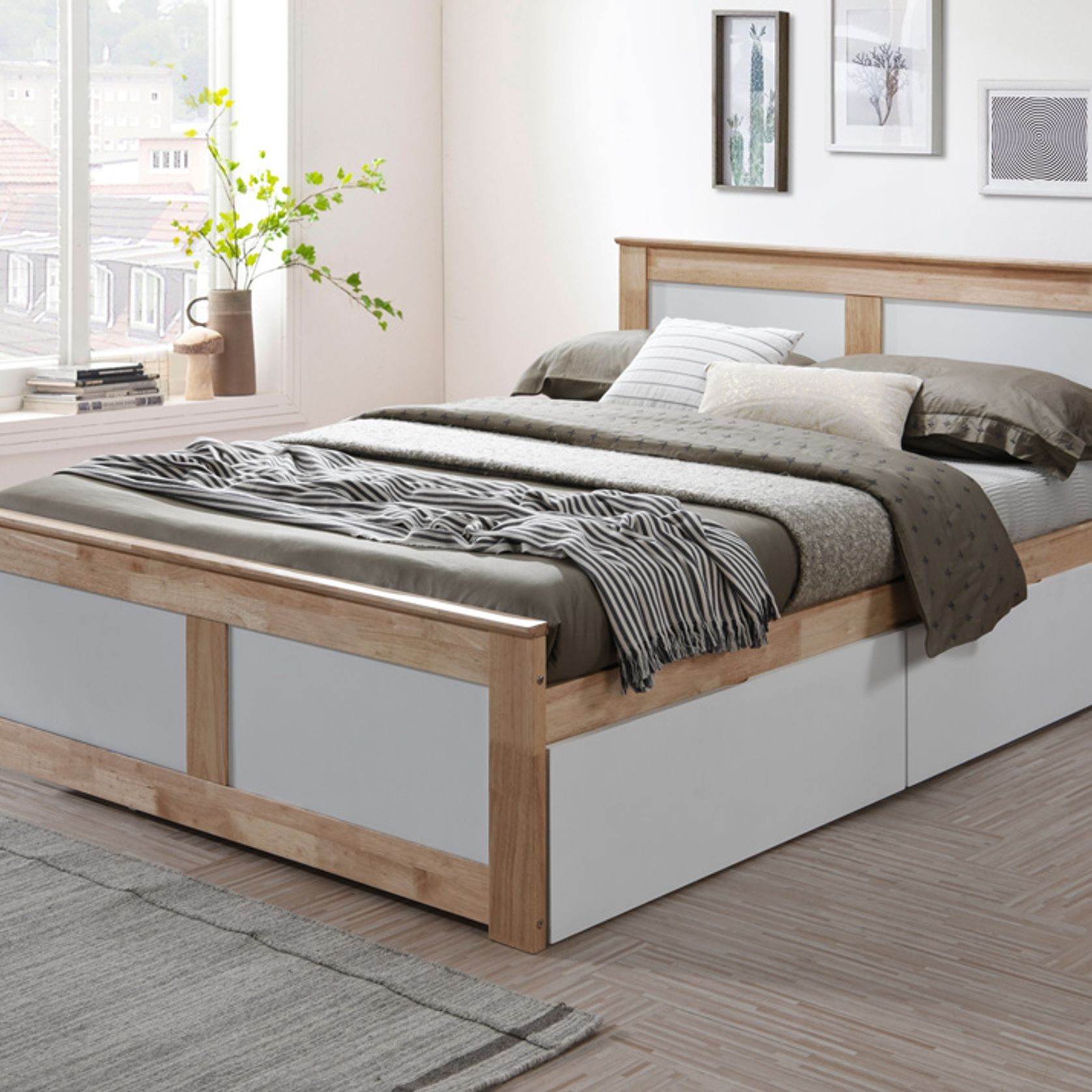 Coco Double Bed with Storage | Natural Hardwood Frame gallery detail image