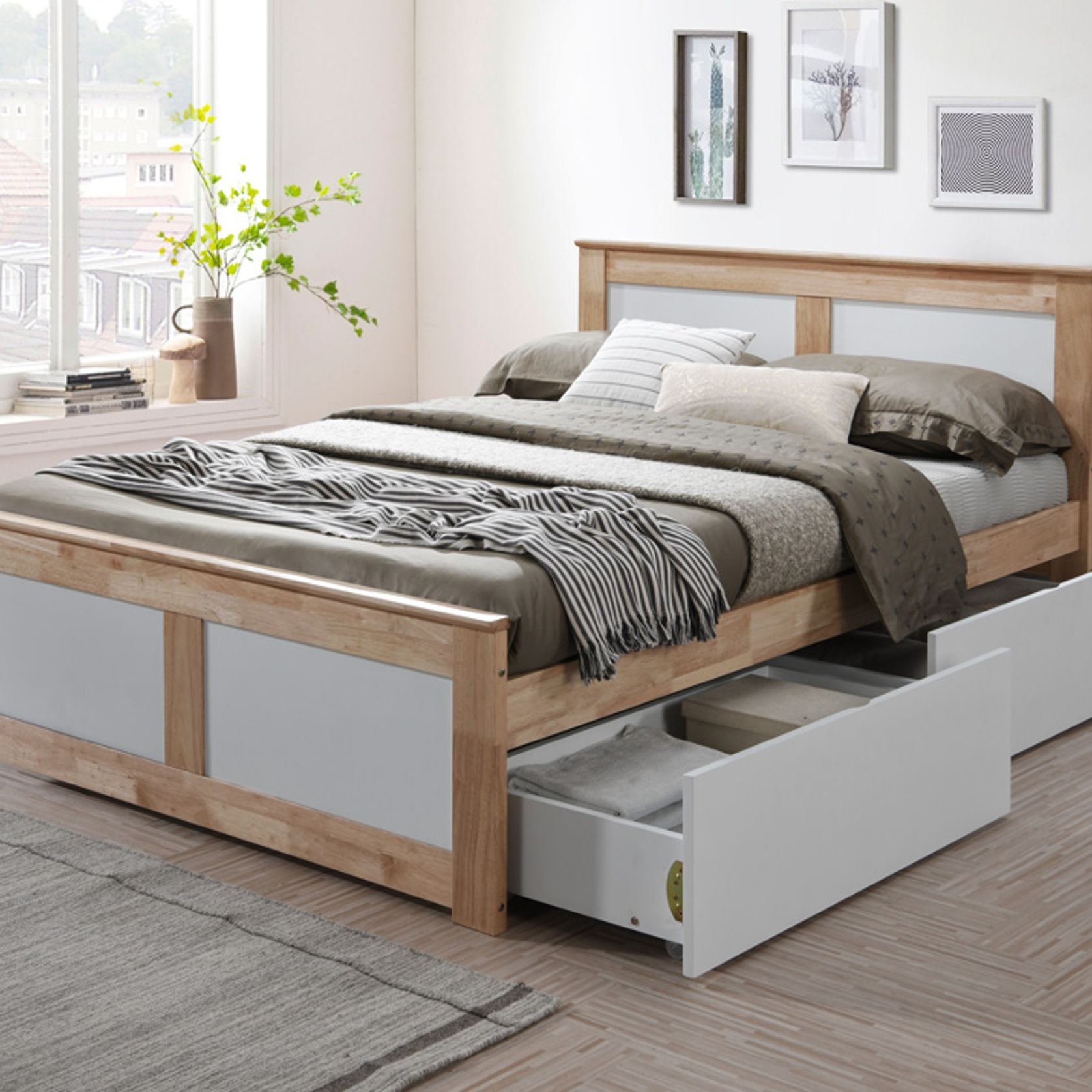 Coco Double Bed with Storage | Natural Hardwood Frame gallery detail image
