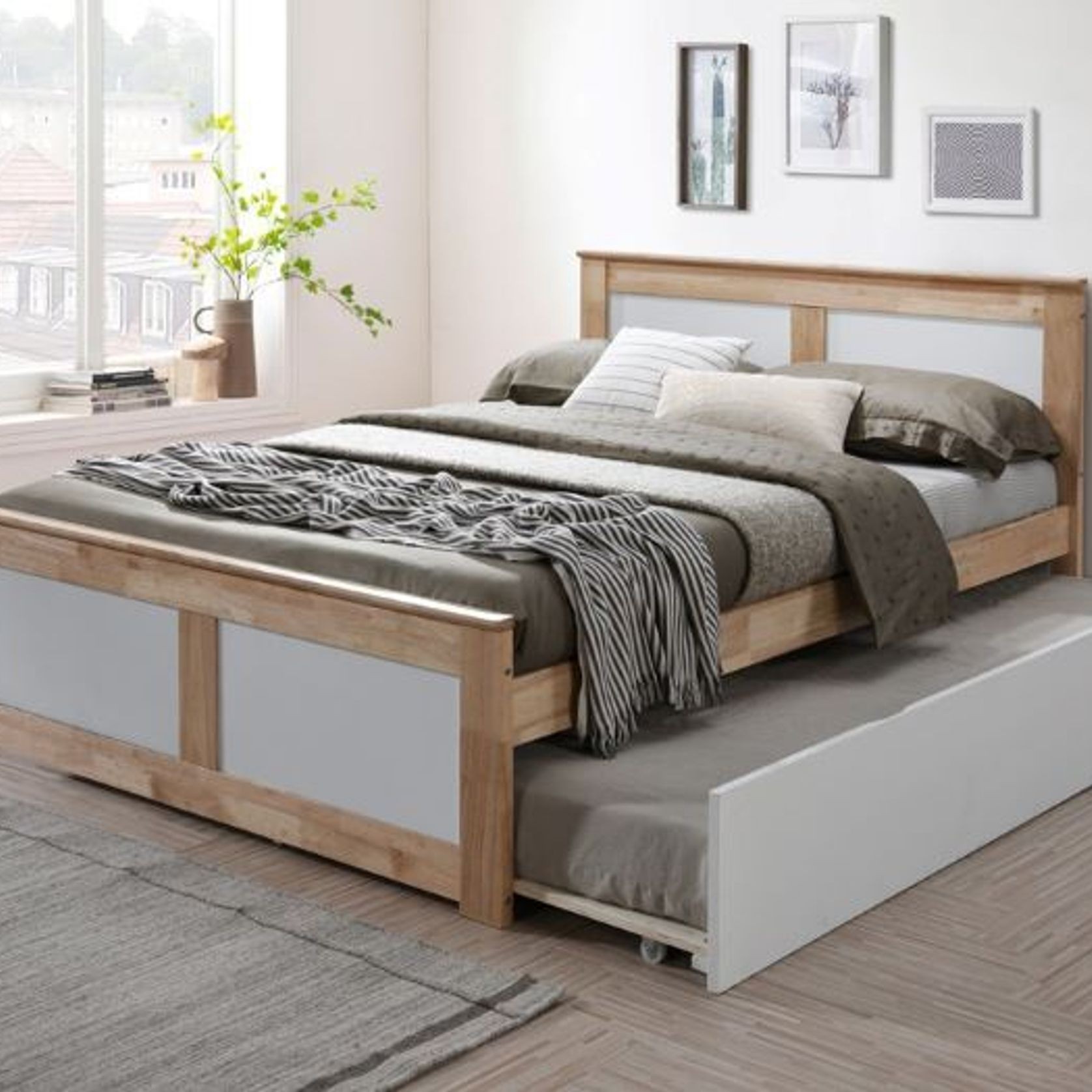 Coco Double Bed with Trundle | Natural Hardwood Frame gallery detail image