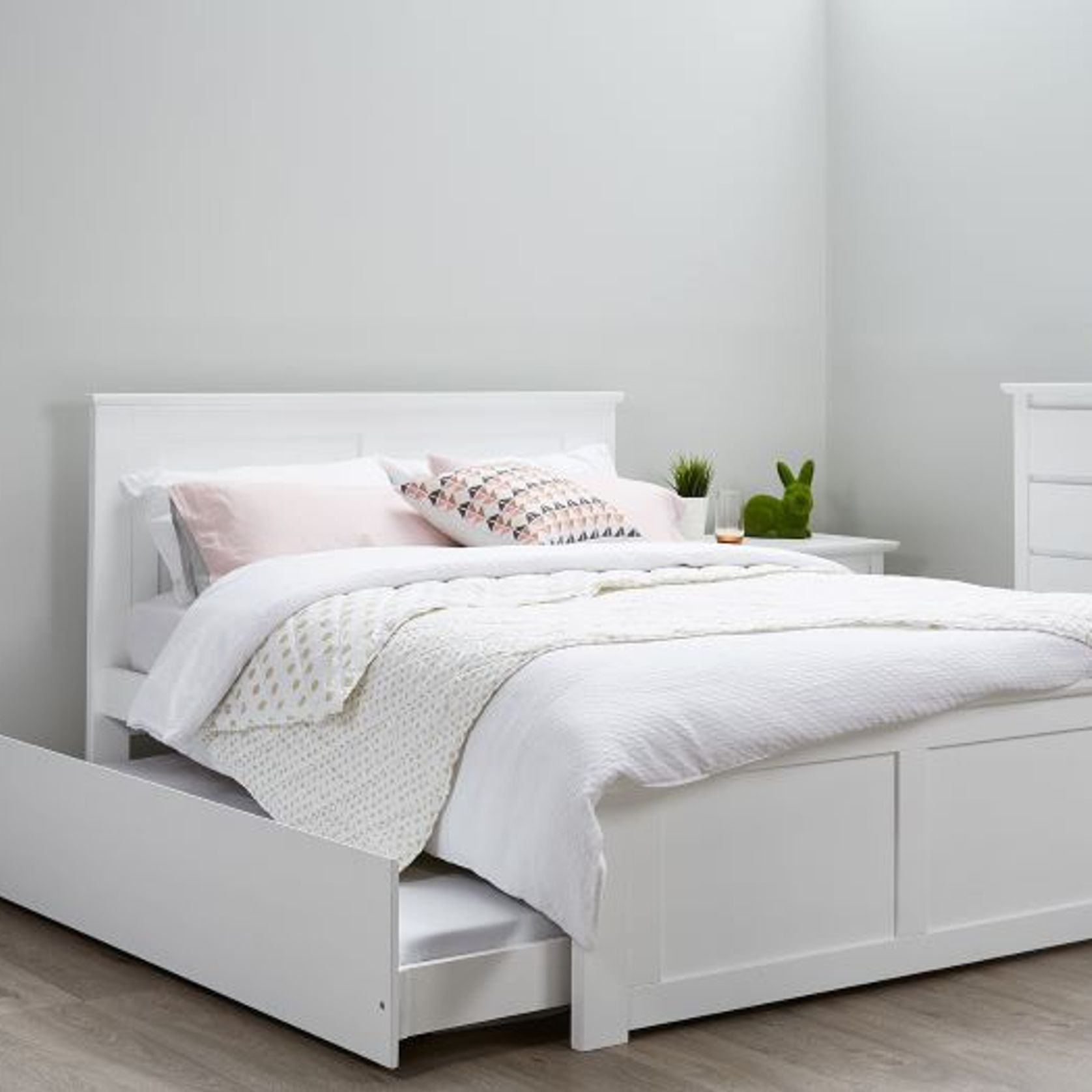 Coco White Double Bed with Trundle | Hardwood Frame gallery detail image