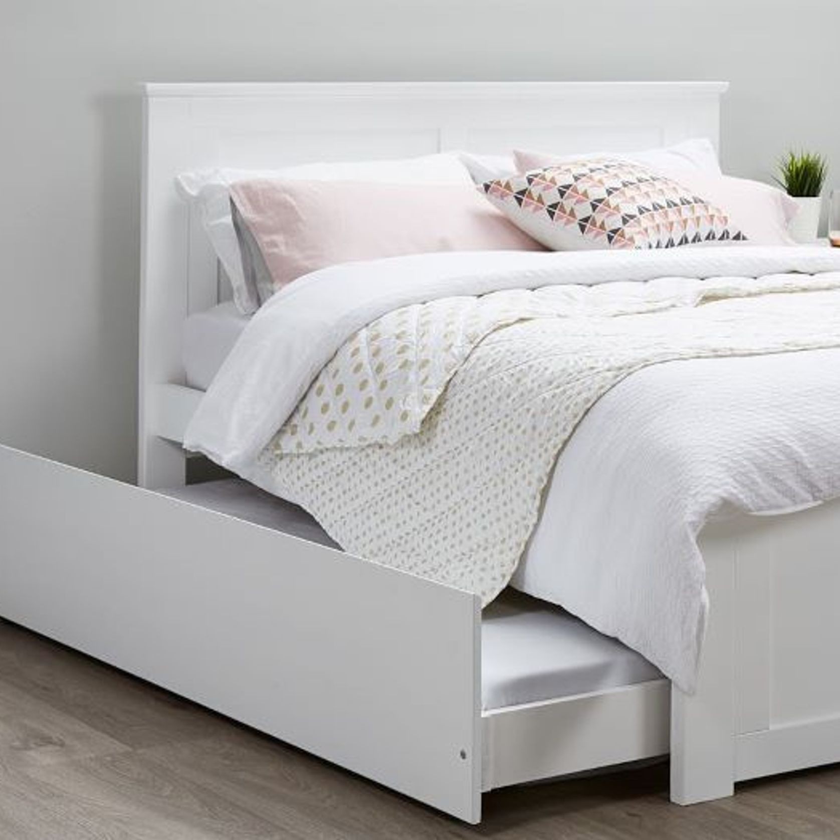 Coco White Double Bed with Trundle | Hardwood Frame gallery detail image