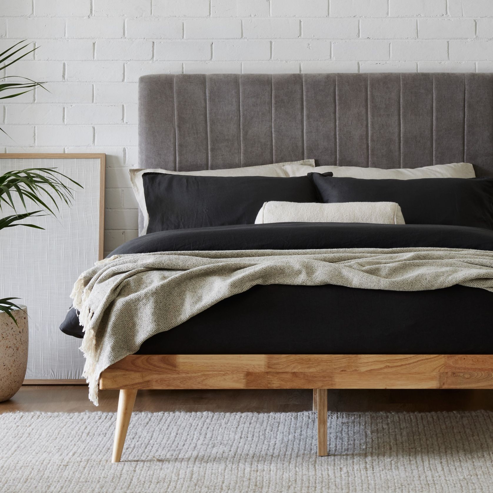 Franki 2PCE Double Headboard and Base Bundle Natural gallery detail image