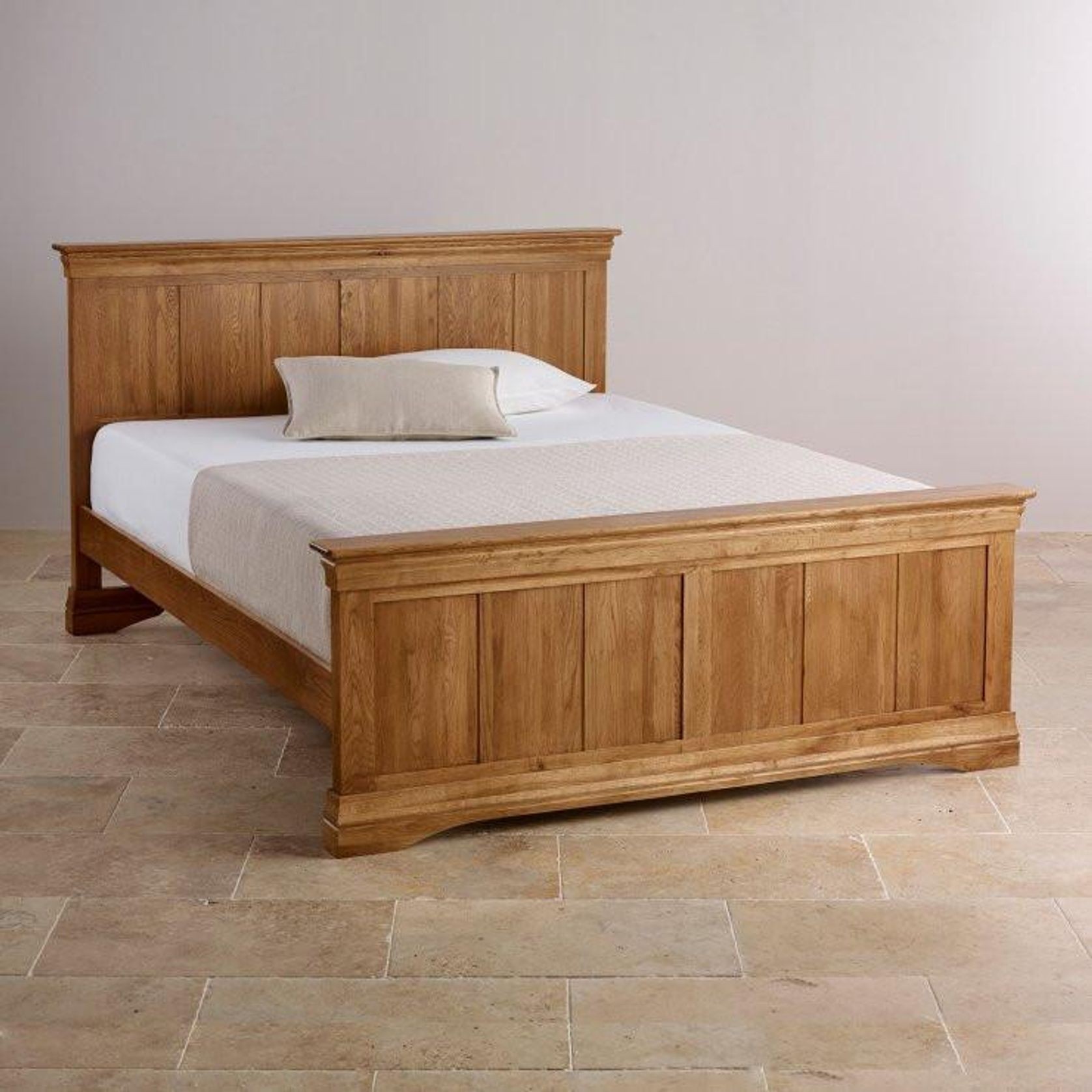French Rustic Solid Oak King-Size Bed gallery detail image
