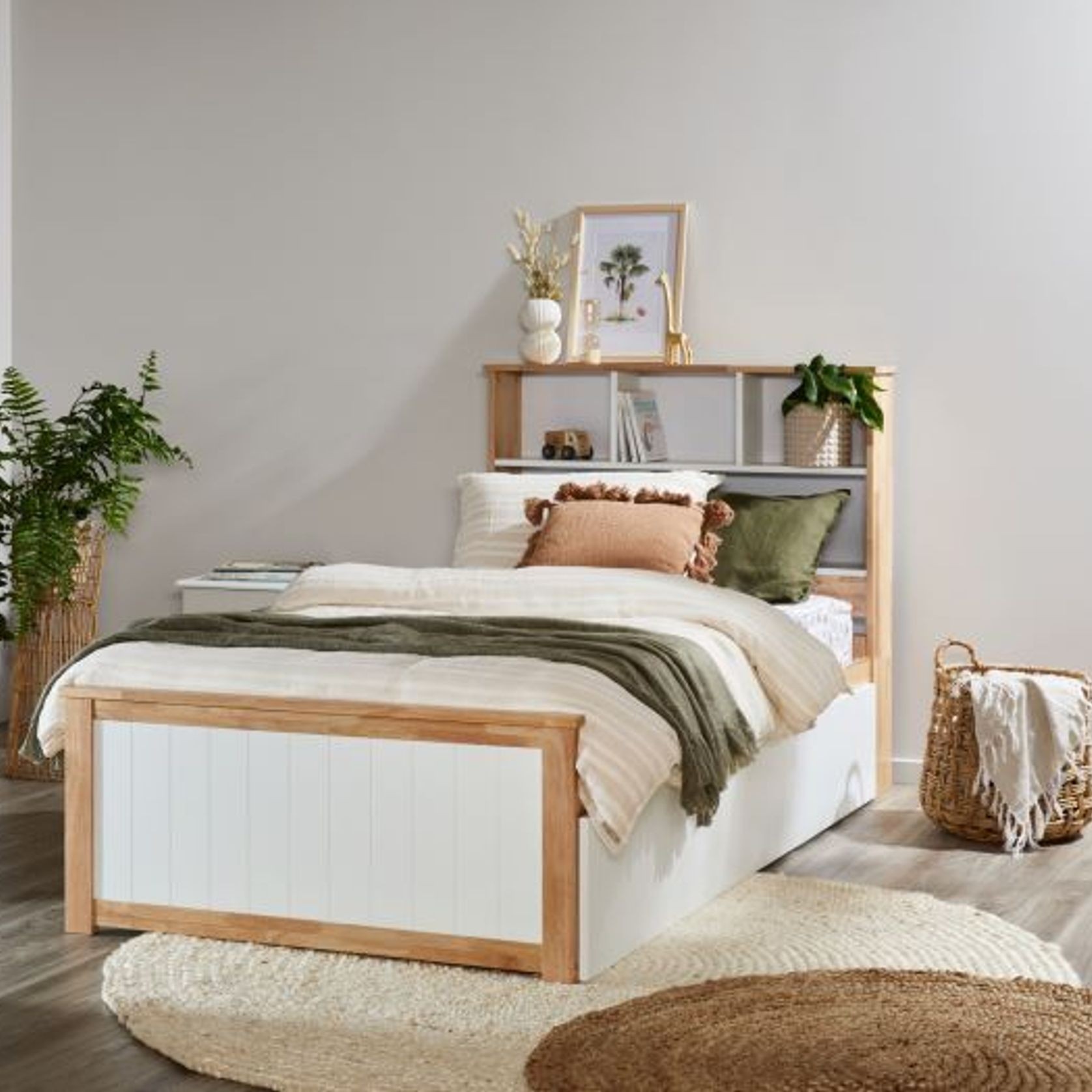 Myer White King Single Bed with Trundle | Hardwood gallery detail image