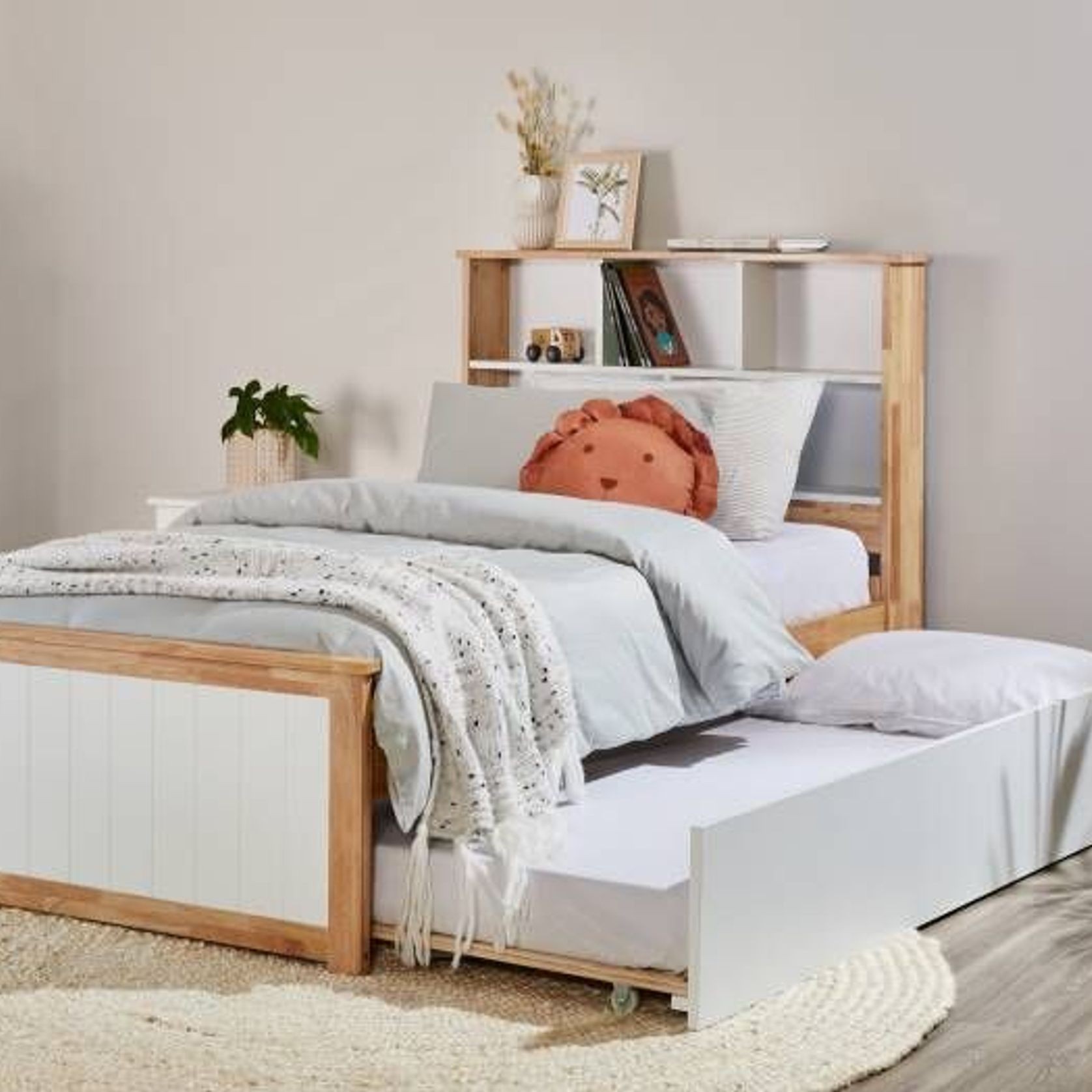 Myer Single Bed with Trundle | Natural Hardwood Frame gallery detail image