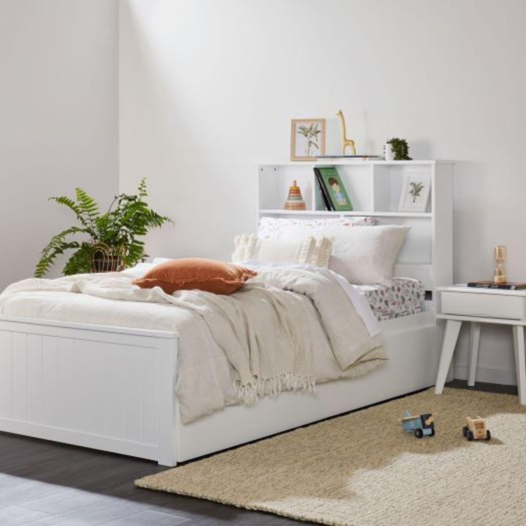 Myer White Single Bed with Storage | Hardwood Frame gallery detail image