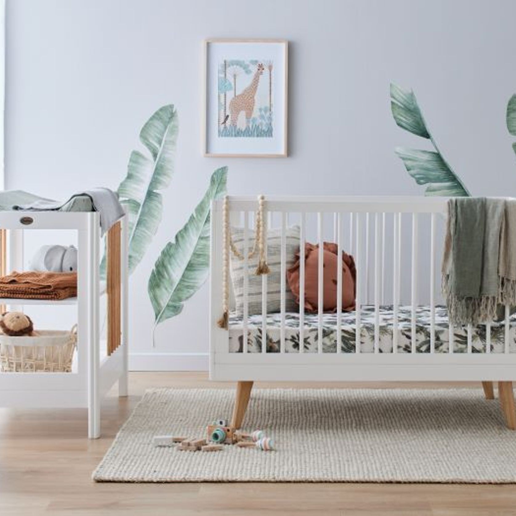 Rio 3PCE Hardwood Cot & Changing Table Set | White & Natural gallery detail image